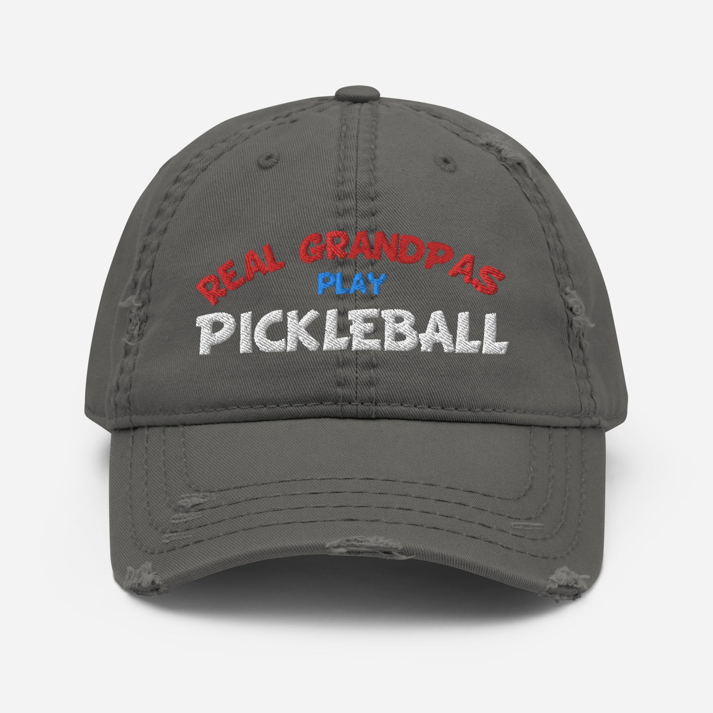 Distressed Dad Hat - "REAL Grandpas Play Pickleball" - DocDink.com