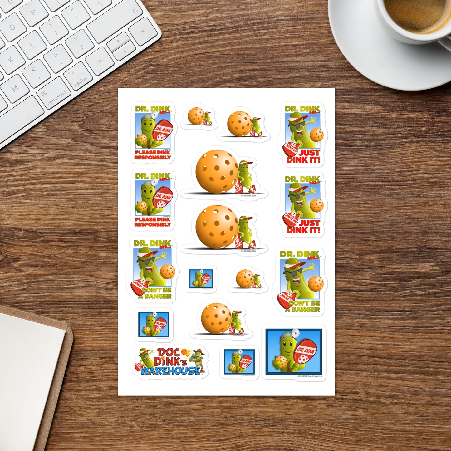 Pickleball Sticker sheet - Dr. Dink Variety Pack - DocDink.com