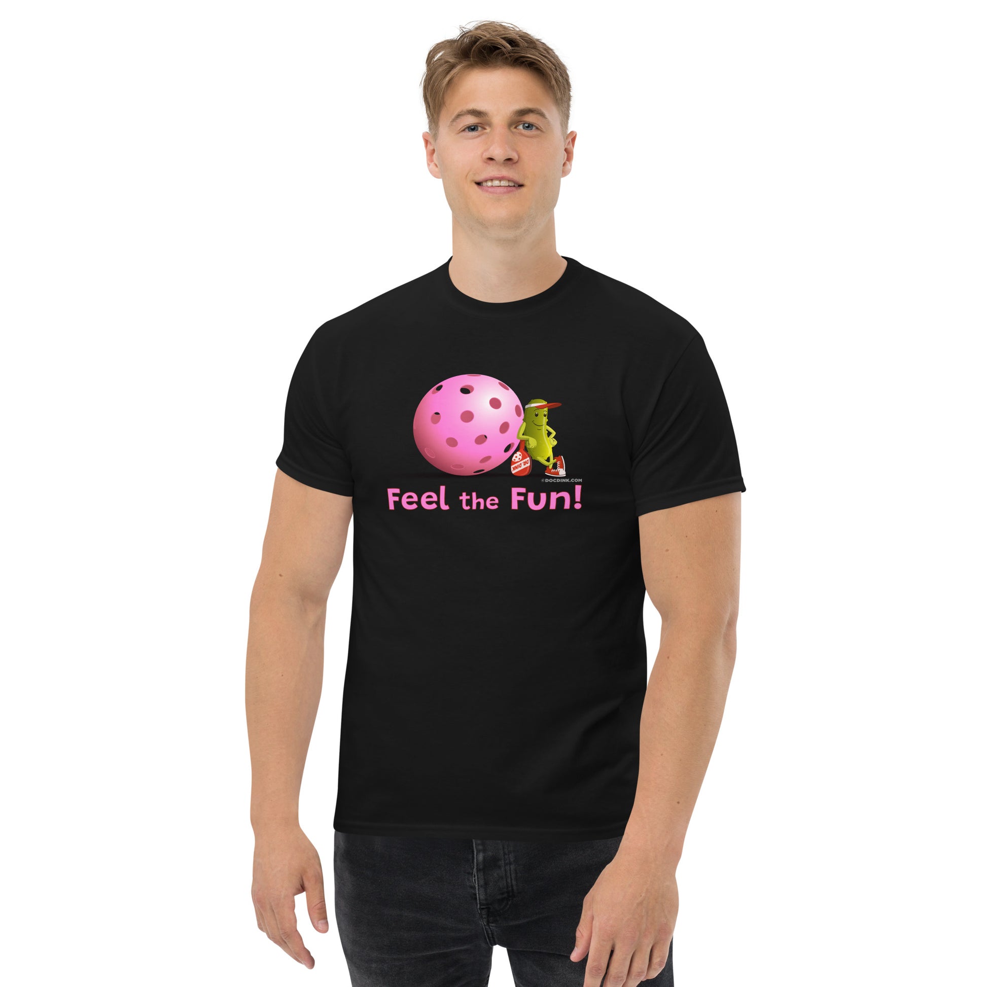 100% Cotton Pickleball T-Shirt - Resting Pickleball - "Feel the Fun" #pink - DocDink.com