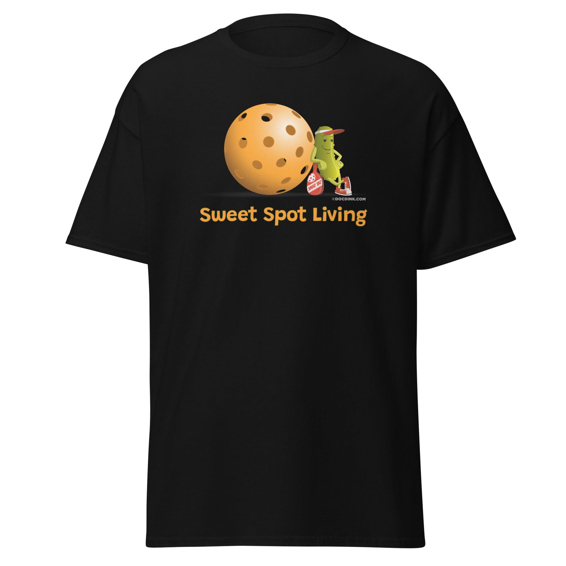 100% Cotton Pickleball T-Shirt - Resting Pickleball - "Sweet Spot Living" - DocDink.com