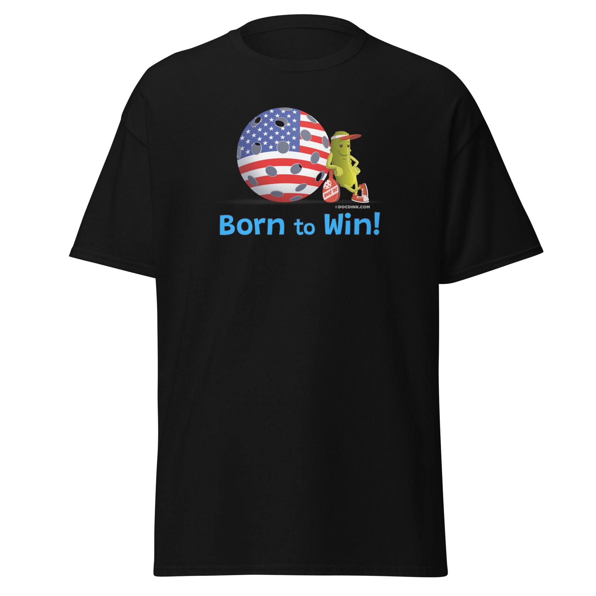 100% Cotton Pickleball T-Shirt - Resting Pickleball - "Born to Win" - DocDink.com