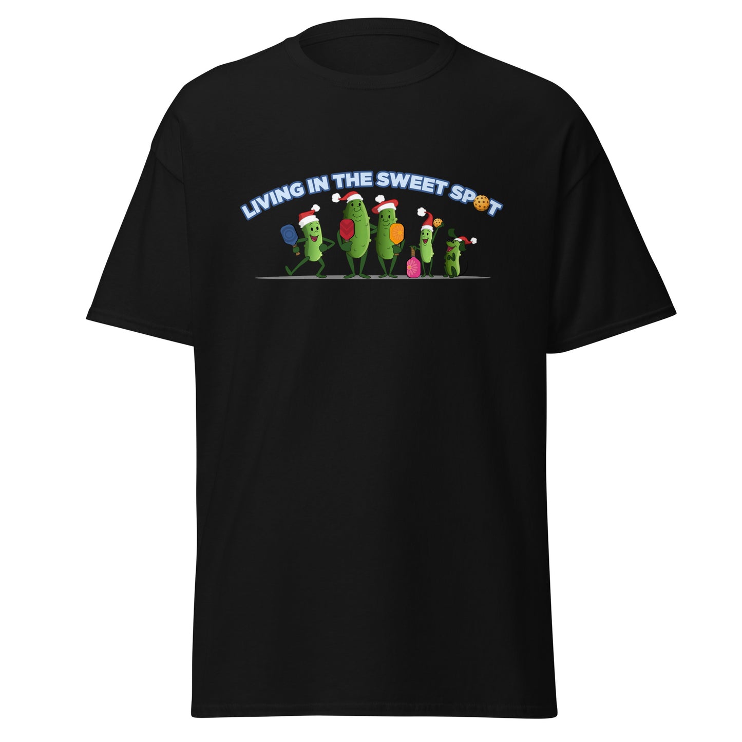 100% Cotton Pickleball T-Shirt - Pickleball Family XMAS - "Living in the Sweet Spot" - DocDink.com