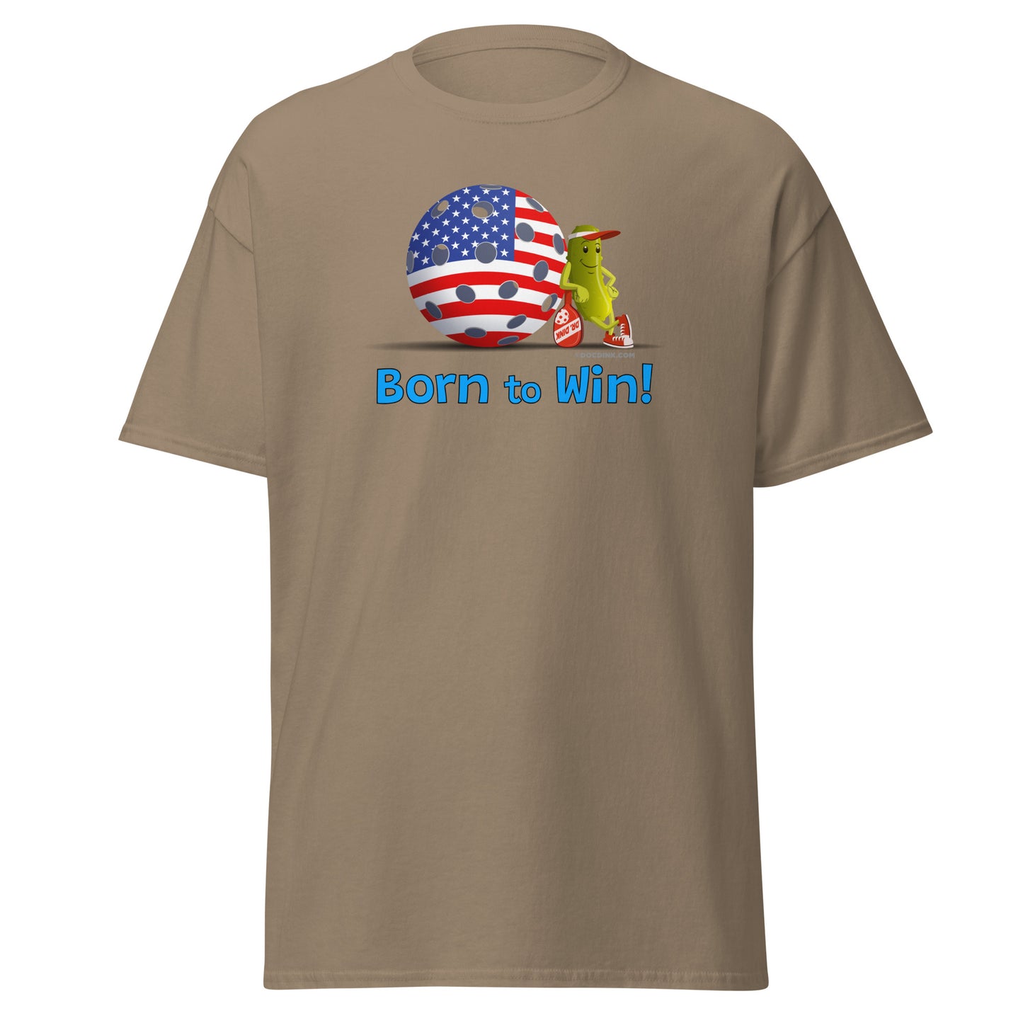100% Cotton Pickleball T-Shirt - Resting Pickleball - "Born to Win" - DocDink.com