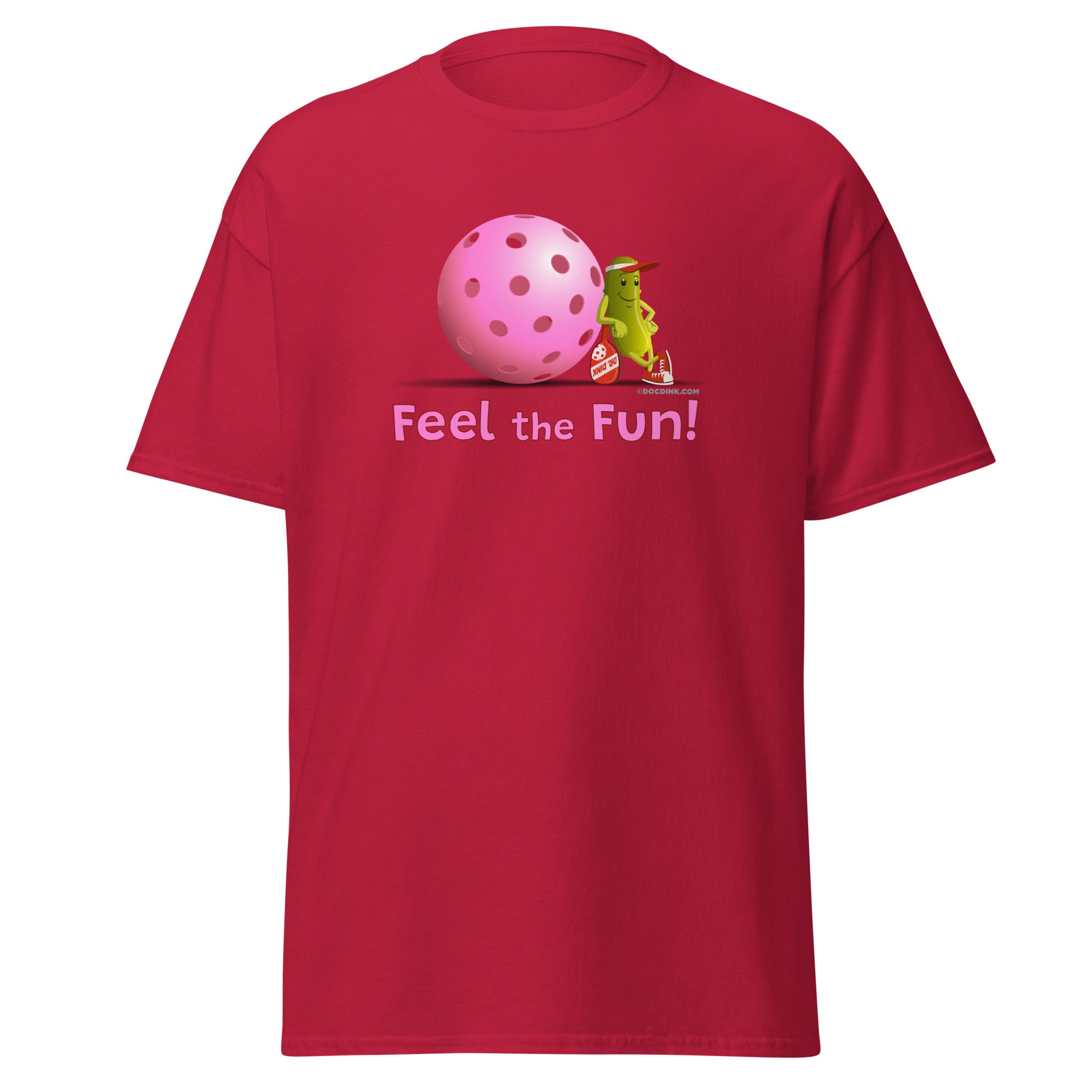 100% Cotton Pickleball T-Shirt - Resting Pickleball - "Feel the Fun" #pink - DocDink.com
