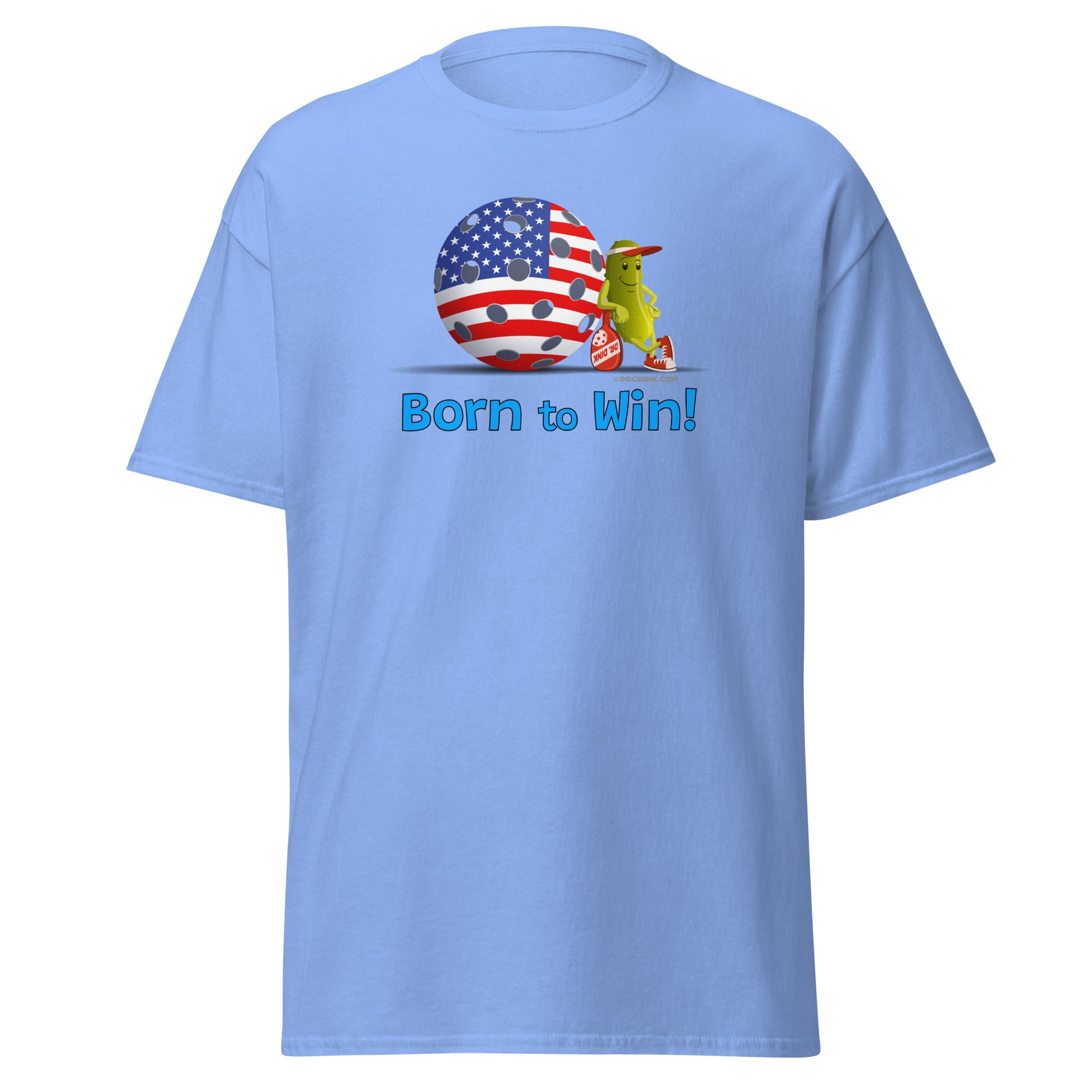 100% Cotton Pickleball T-Shirt - Resting Pickleball - "Born to Win" - DocDink.com