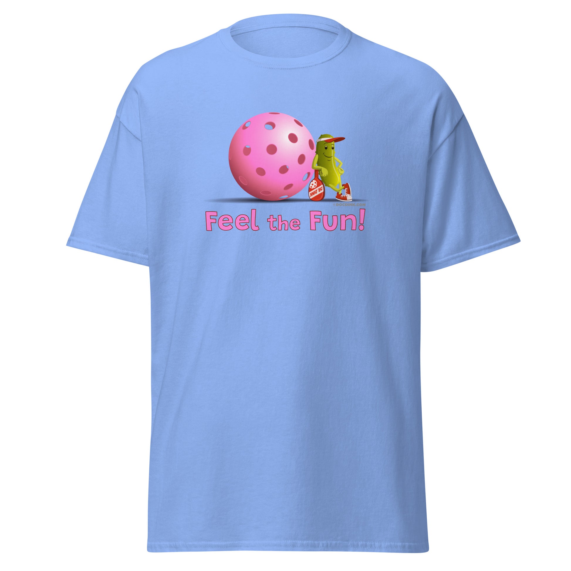 100% Cotton Pickleball T-Shirt - Resting Pickleball - "Feel the Fun" #pink - DocDink.com