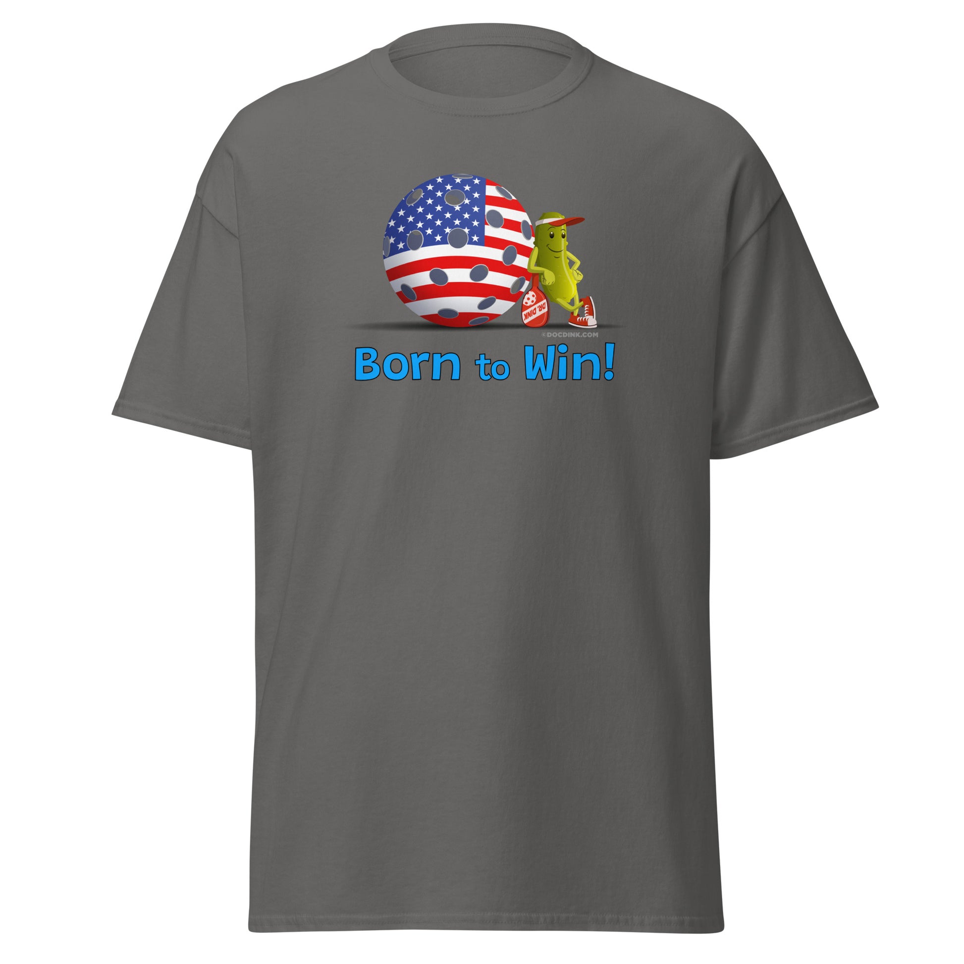 100% Cotton Pickleball T-Shirt - Resting Pickleball - "Born to Win" - DocDink.com