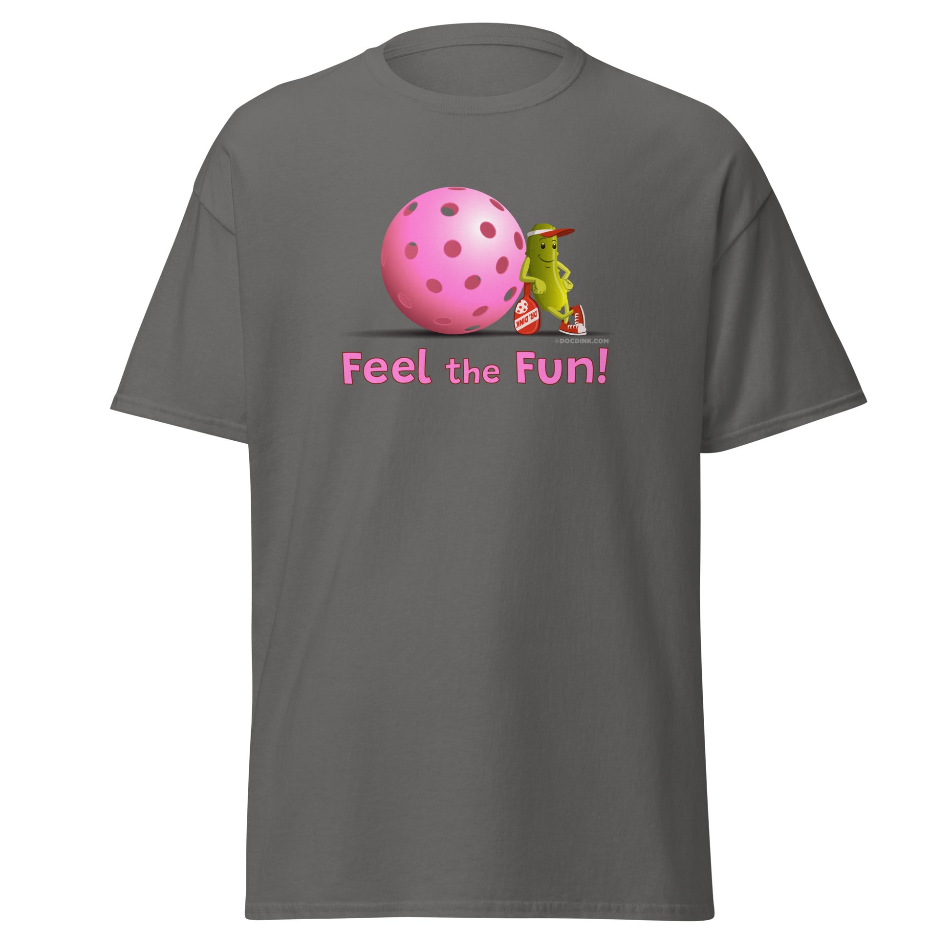 100% Cotton Pickleball T-Shirt - Resting Pickleball - "Feel the Fun" #pink - DocDink.com