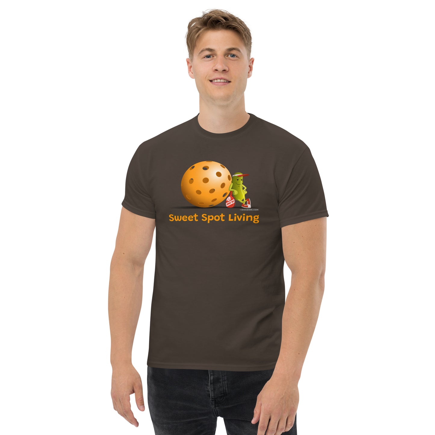 100% Cotton Pickleball T-Shirt - Resting Pickleball - "Sweet Spot Living" - DocDink.com