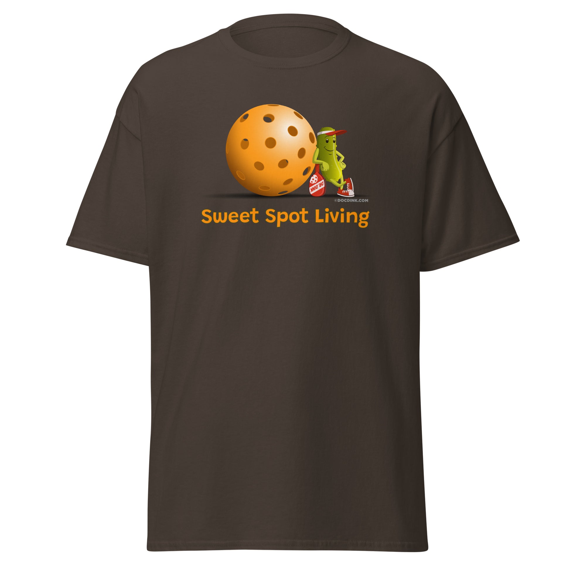 100% Cotton Pickleball T-Shirt - Resting Pickleball - "Sweet Spot Living" - DocDink.com