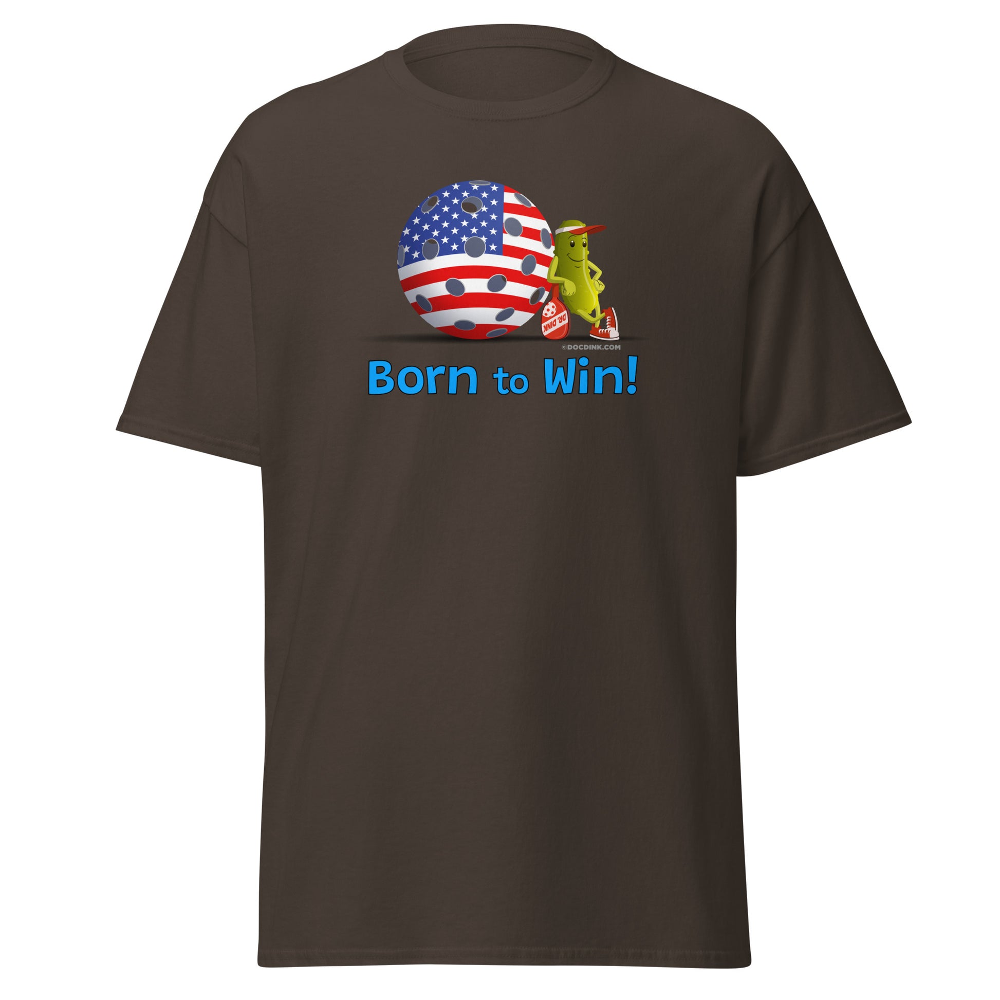 100% Cotton Pickleball T-Shirt - Resting Pickleball - "Born to Win" - DocDink.com