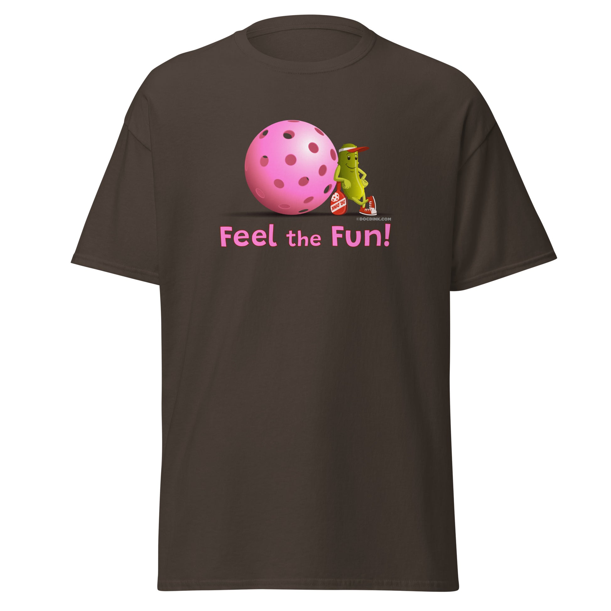 100% Cotton Pickleball T-Shirt - Resting Pickleball - "Feel the Fun" #pink - DocDink.com