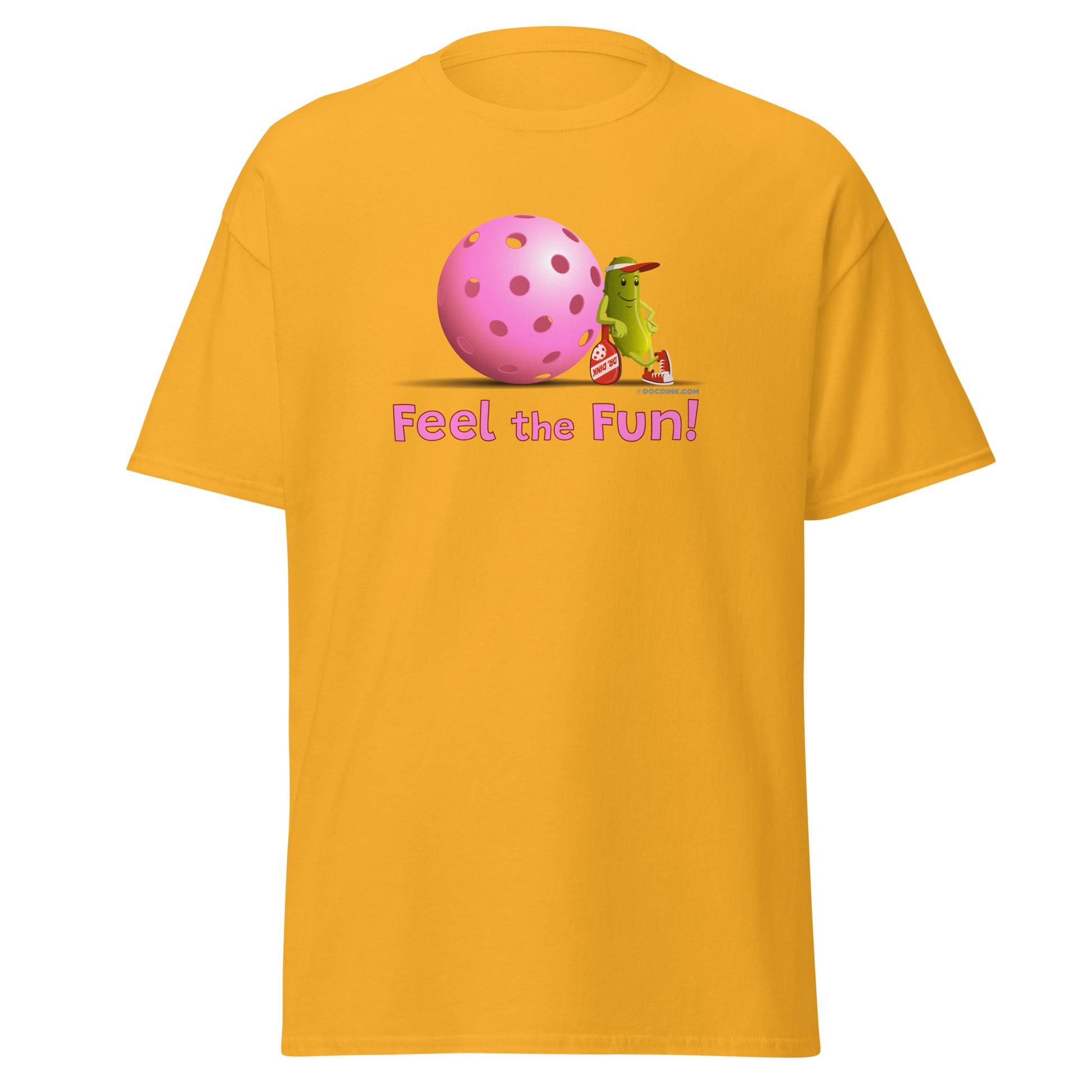 100% Cotton Pickleball T-Shirt - Resting Pickleball - "Feel the Fun" #pink - DocDink.com