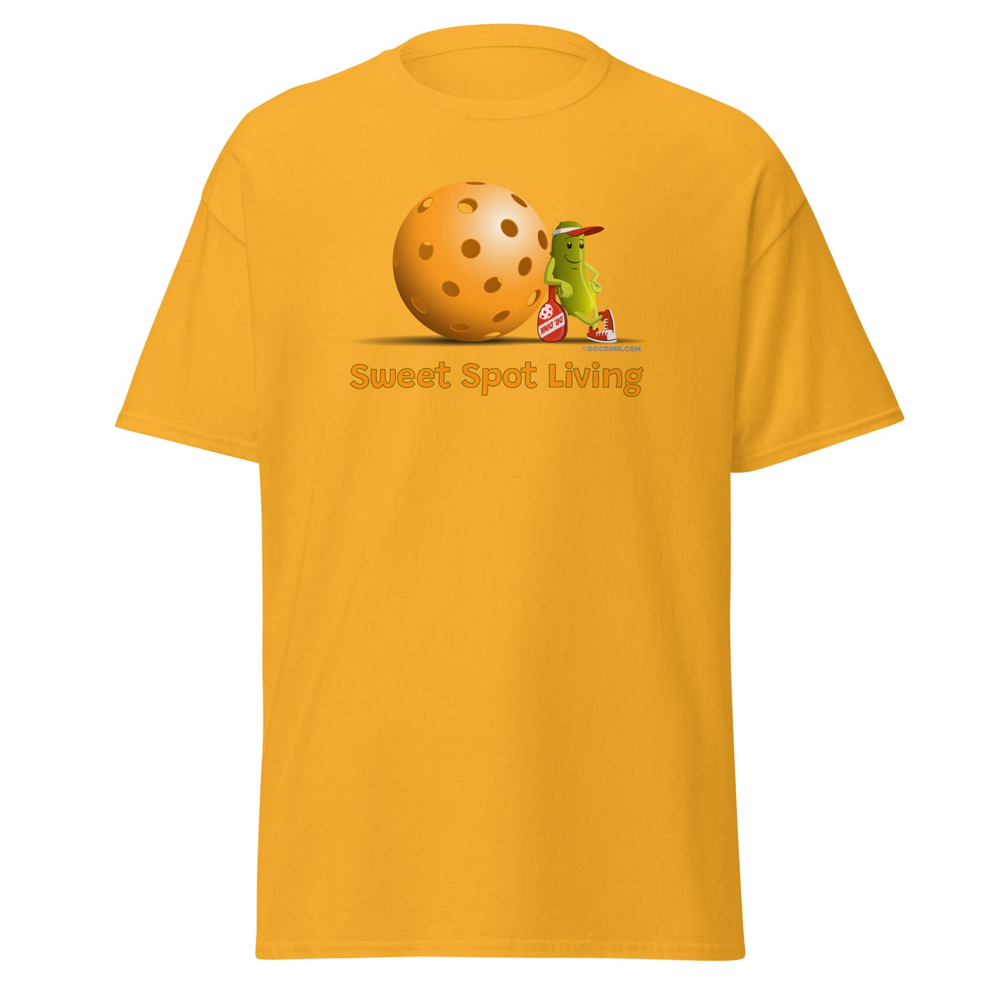 100% Cotton Pickleball T-Shirt - Resting Pickleball - "Sweet Spot Living" - DocDink.com
