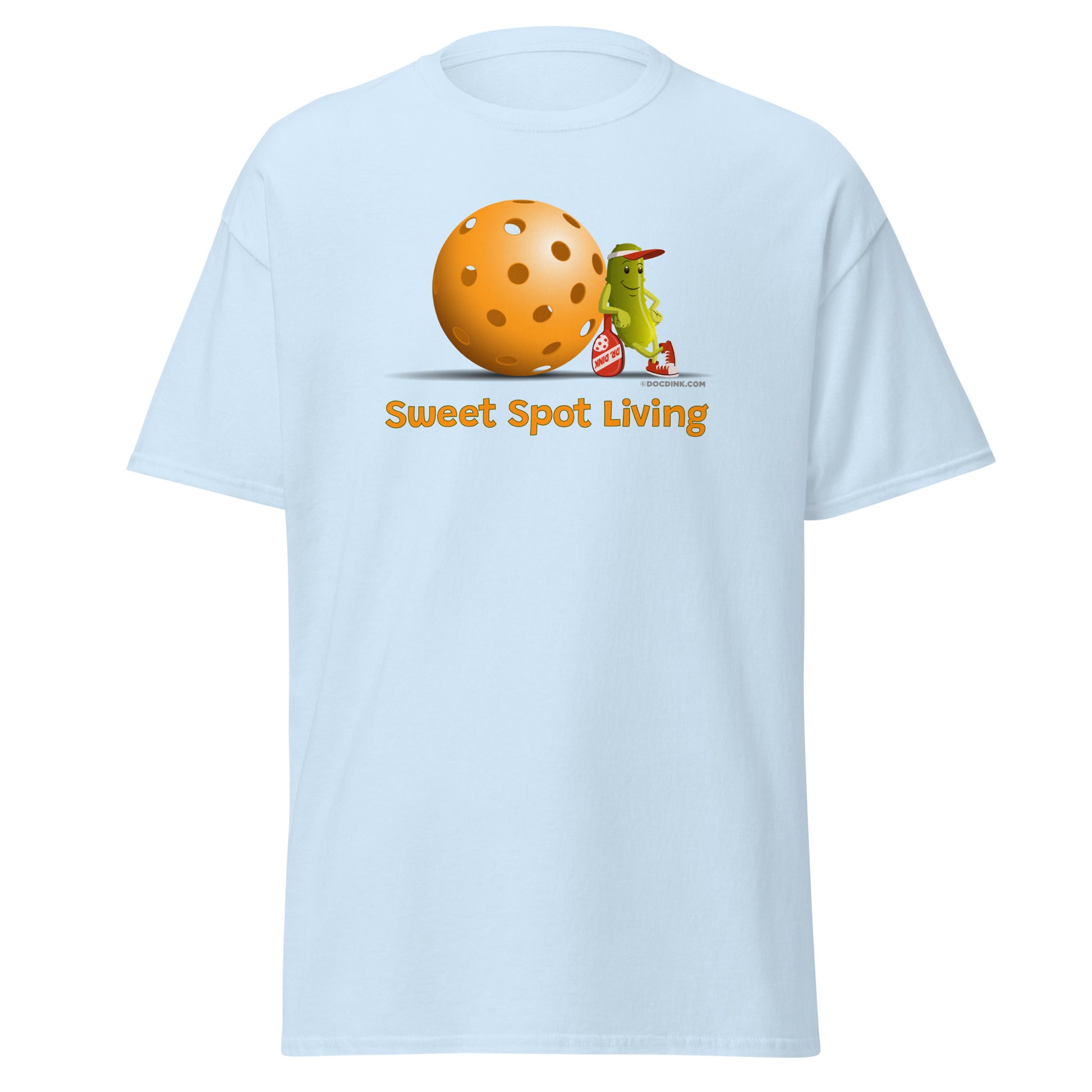 100% Cotton Pickleball T-Shirt - Resting Pickleball - "Sweet Spot Living" - DocDink.com