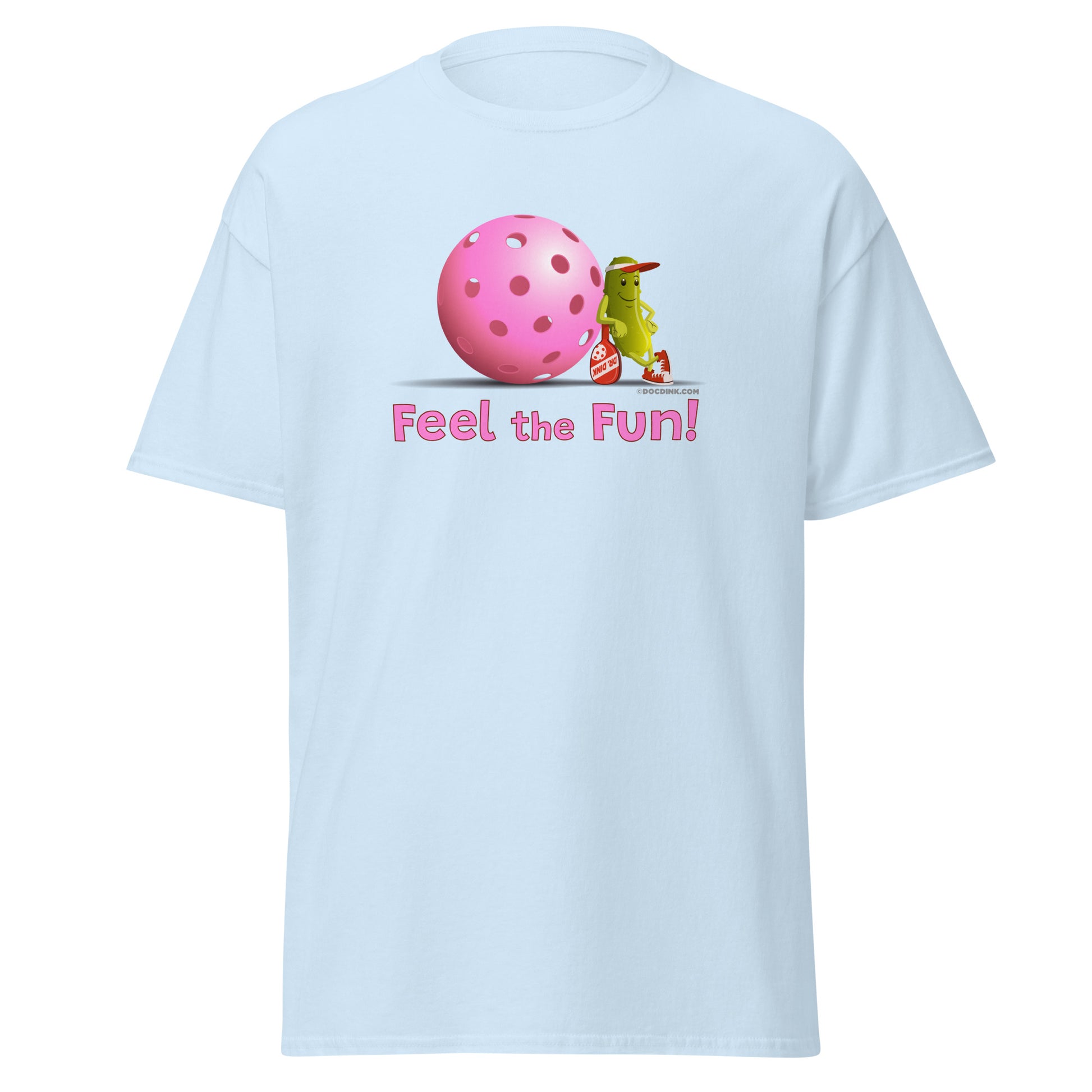 100% Cotton Pickleball T-Shirt - Resting Pickleball - "Feel the Fun" #pink - DocDink.com