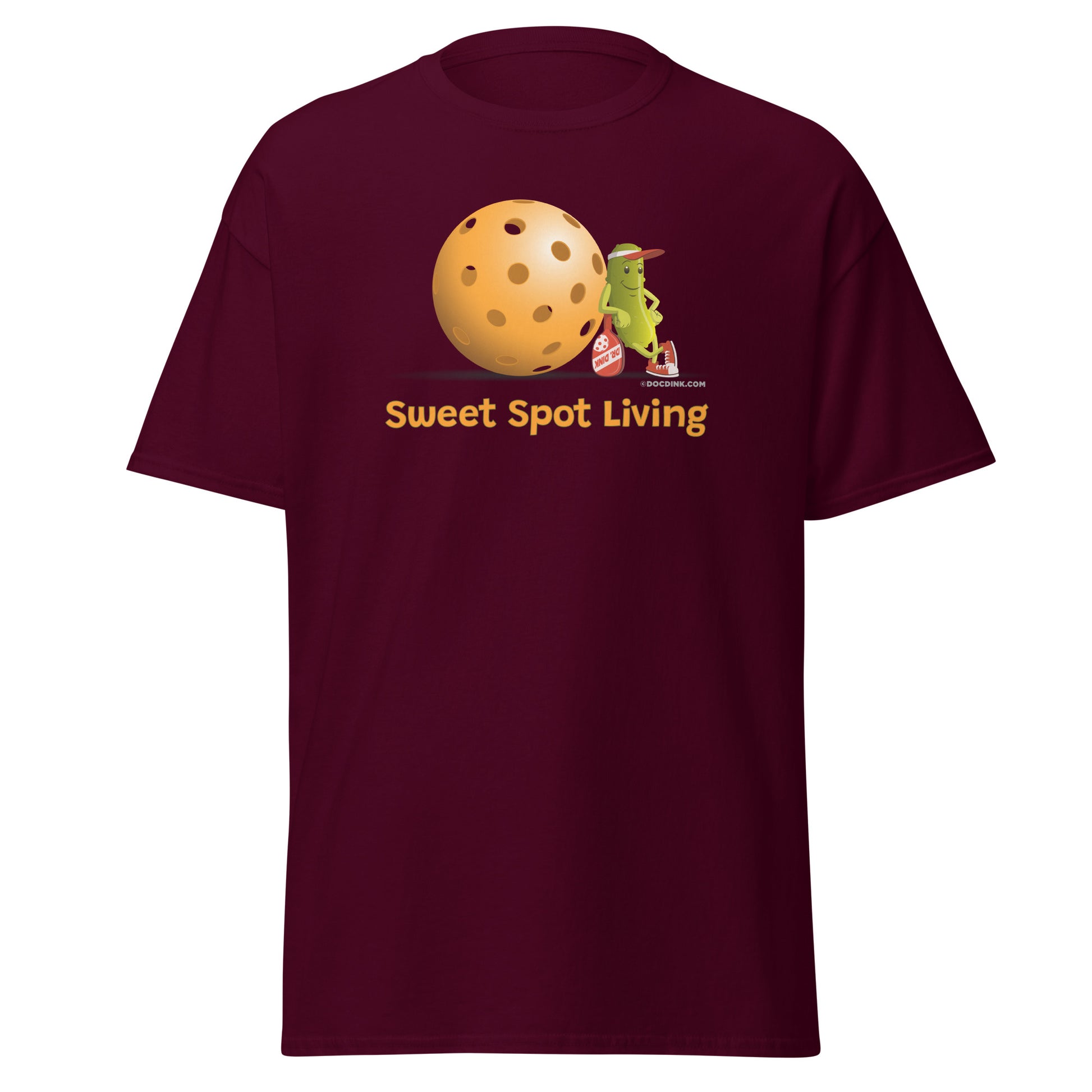100% Cotton Pickleball T-Shirt - Resting Pickleball - "Sweet Spot Living" - DocDink.com