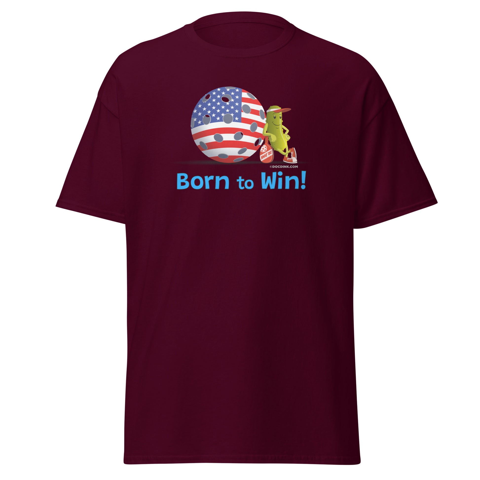 100% Cotton Pickleball T-Shirt - Resting Pickleball - "Born to Win" - DocDink.com