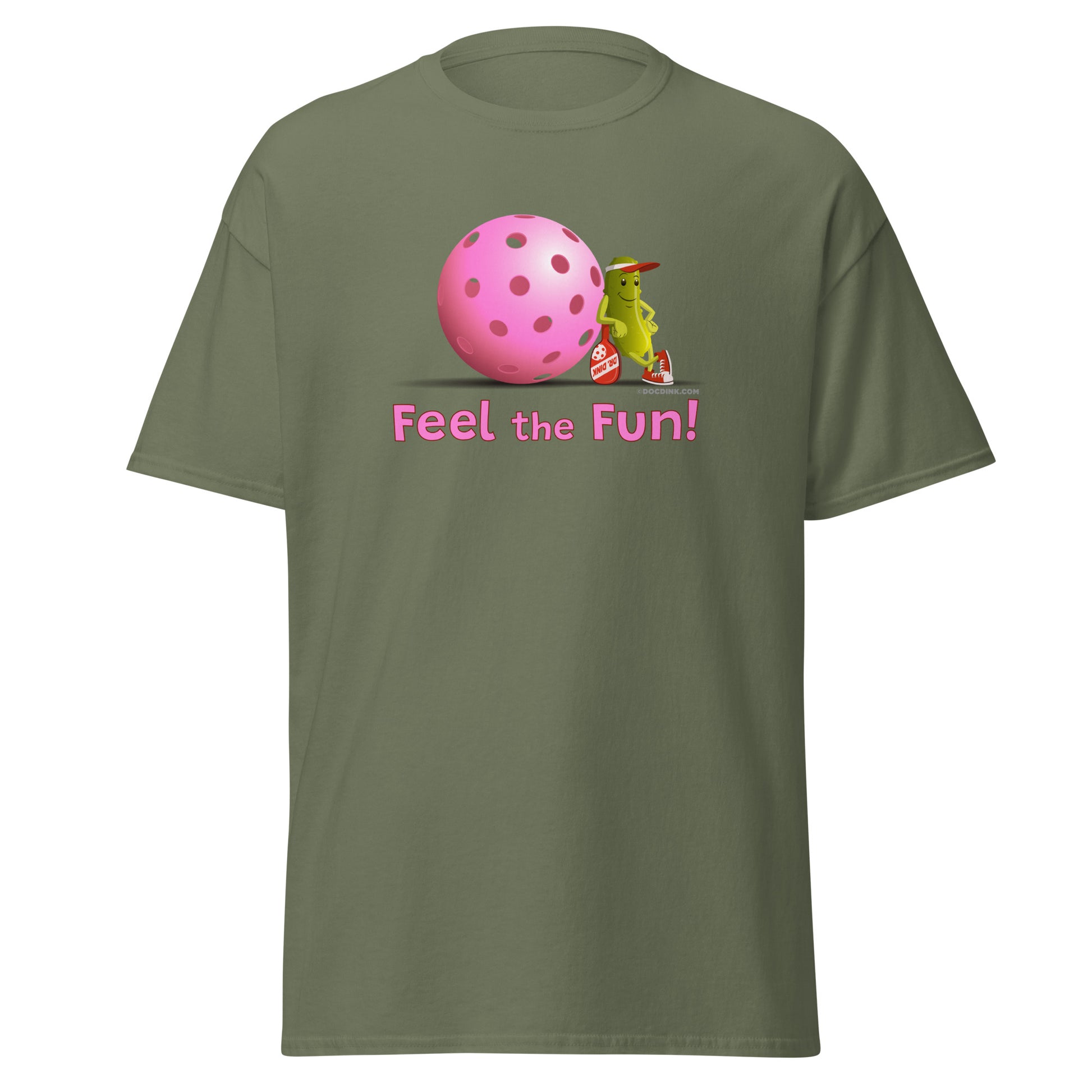 100% Cotton Pickleball T-Shirt - Resting Pickleball - "Feel the Fun" #pink - DocDink.com