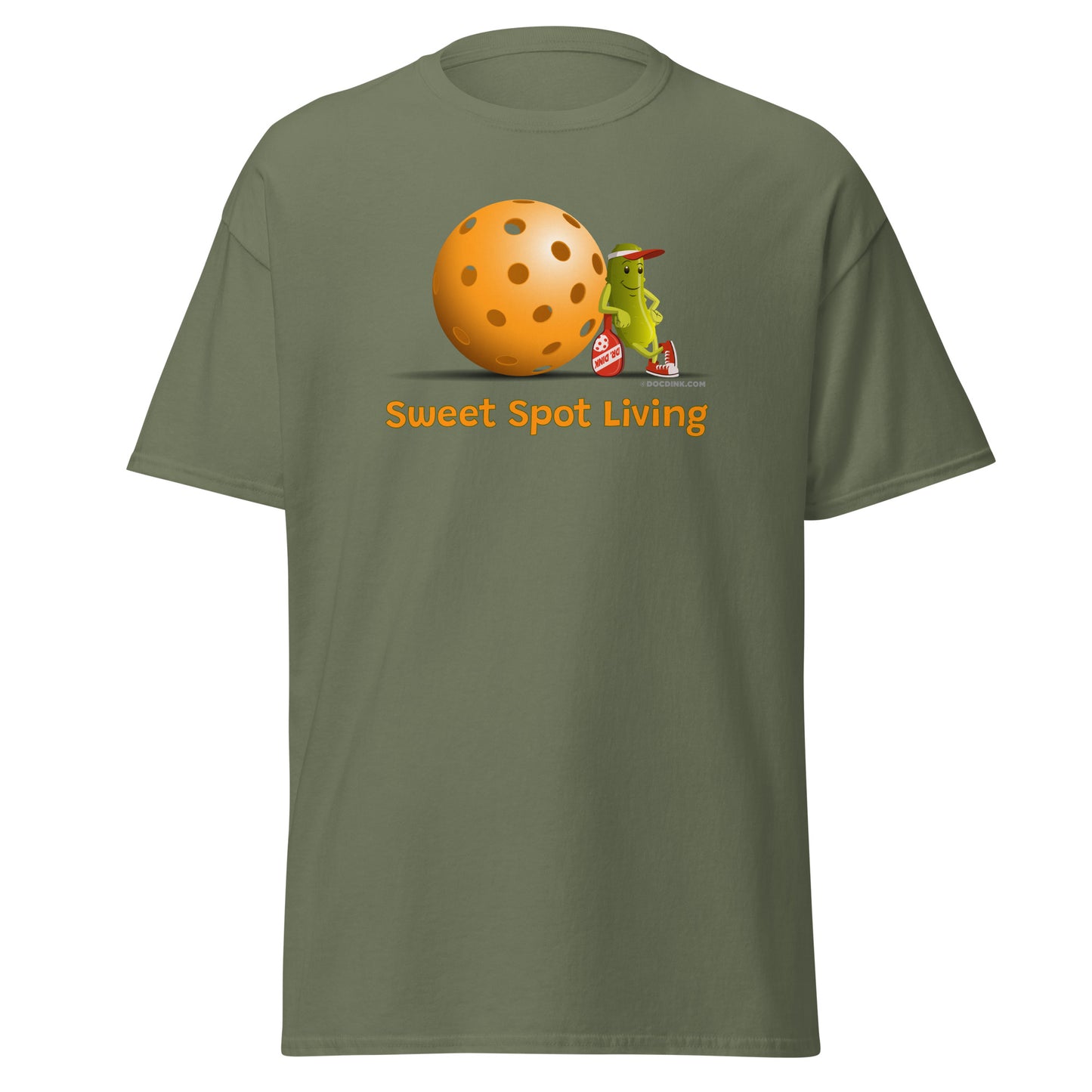 100% Cotton Pickleball T-Shirt - Resting Pickleball - "Sweet Spot Living" - DocDink.com