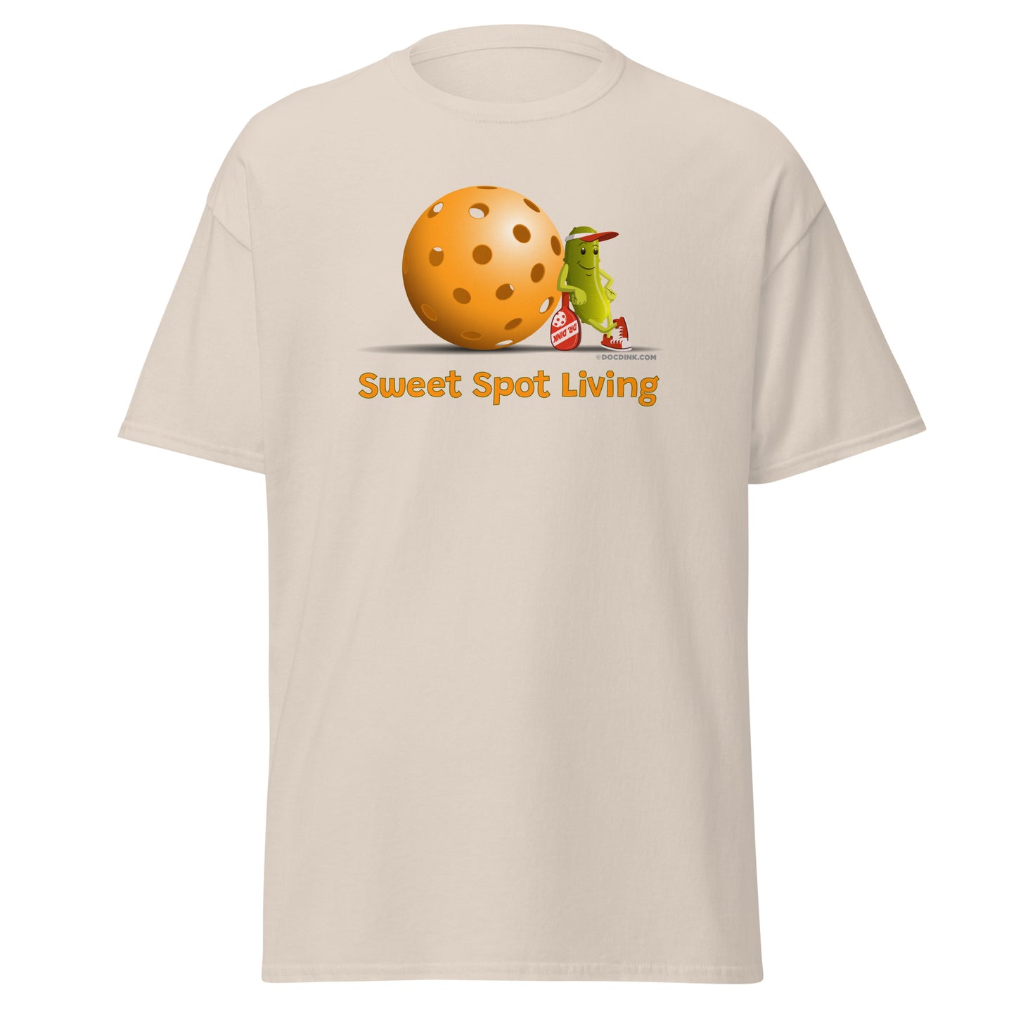 100% Cotton Pickleball T-Shirt - Resting Pickleball - "Sweet Spot Living" - DocDink.com