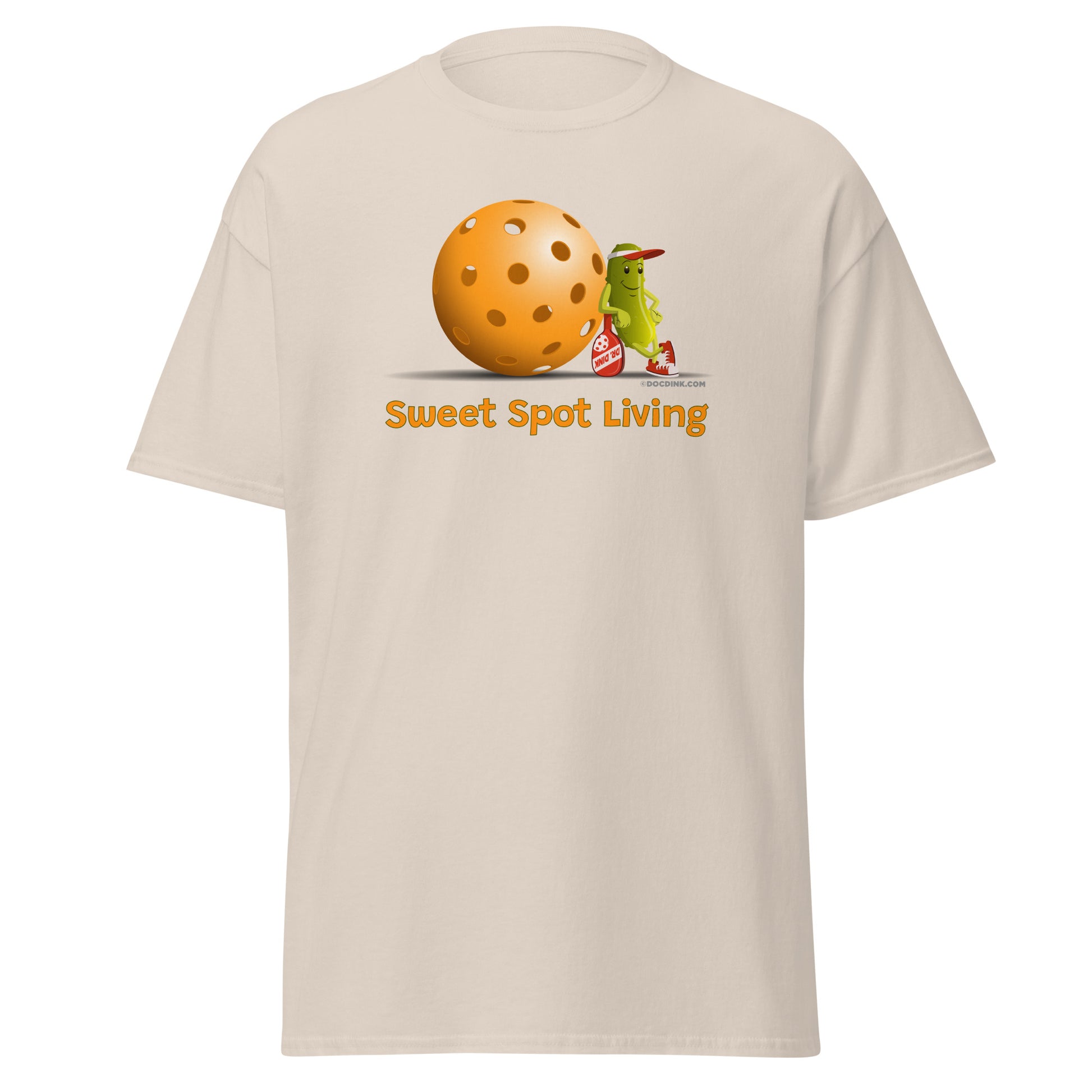 100% Cotton Pickleball T-Shirt - Resting Pickleball - "Sweet Spot Living" - DocDink.com