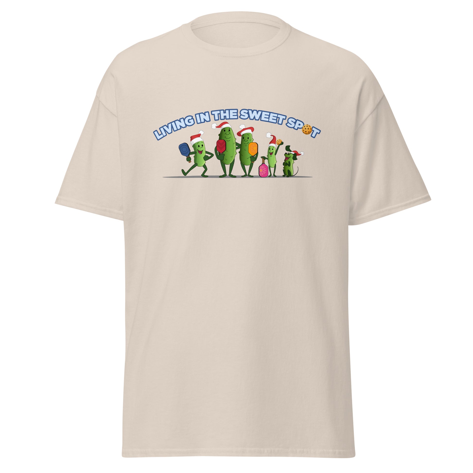100% Cotton Pickleball T-Shirt - Pickleball Family XMAS - "Living in the Sweet Spot" - DocDink.com