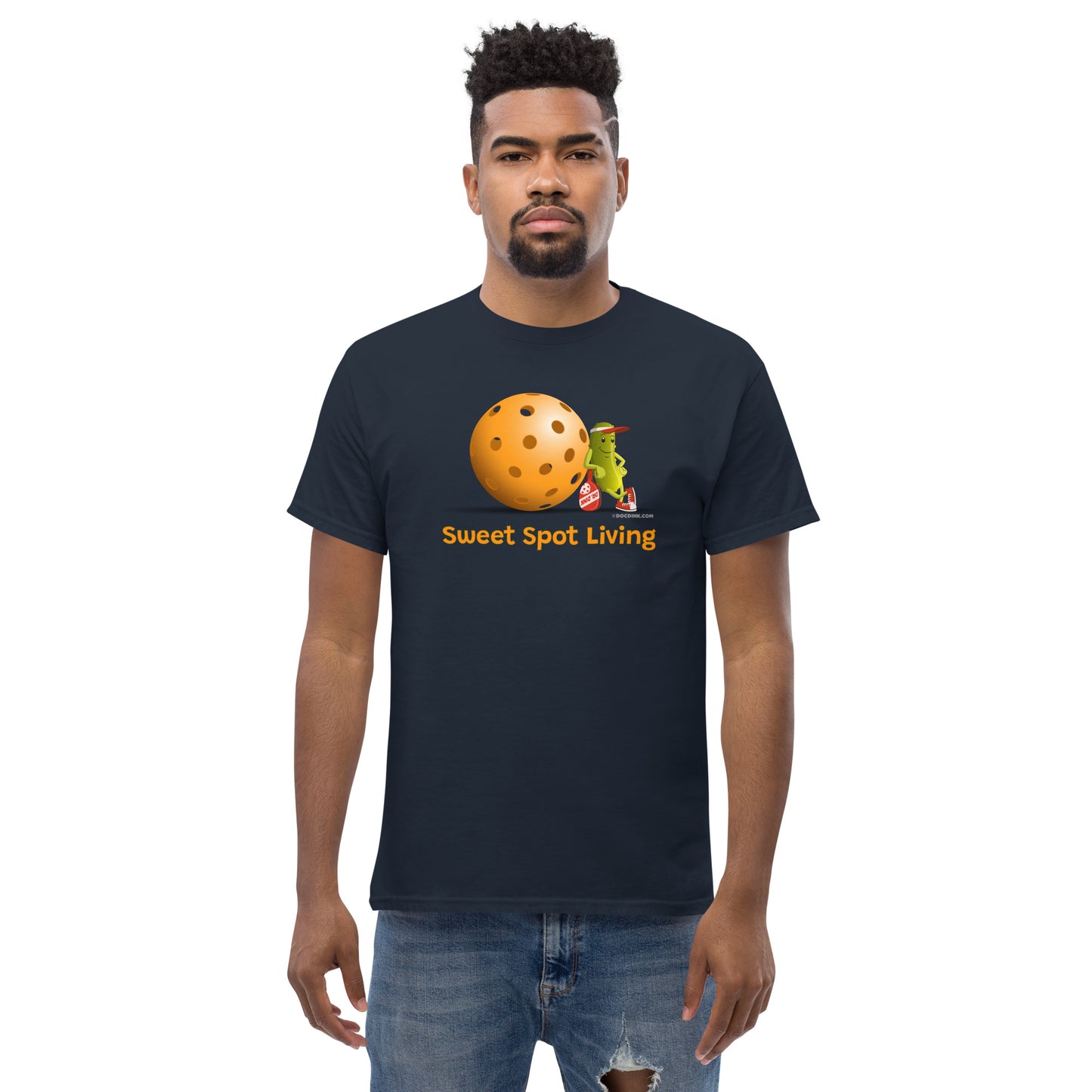100% Cotton Pickleball T-Shirt - Resting Pickleball - "Sweet Spot Living" - DocDink.com