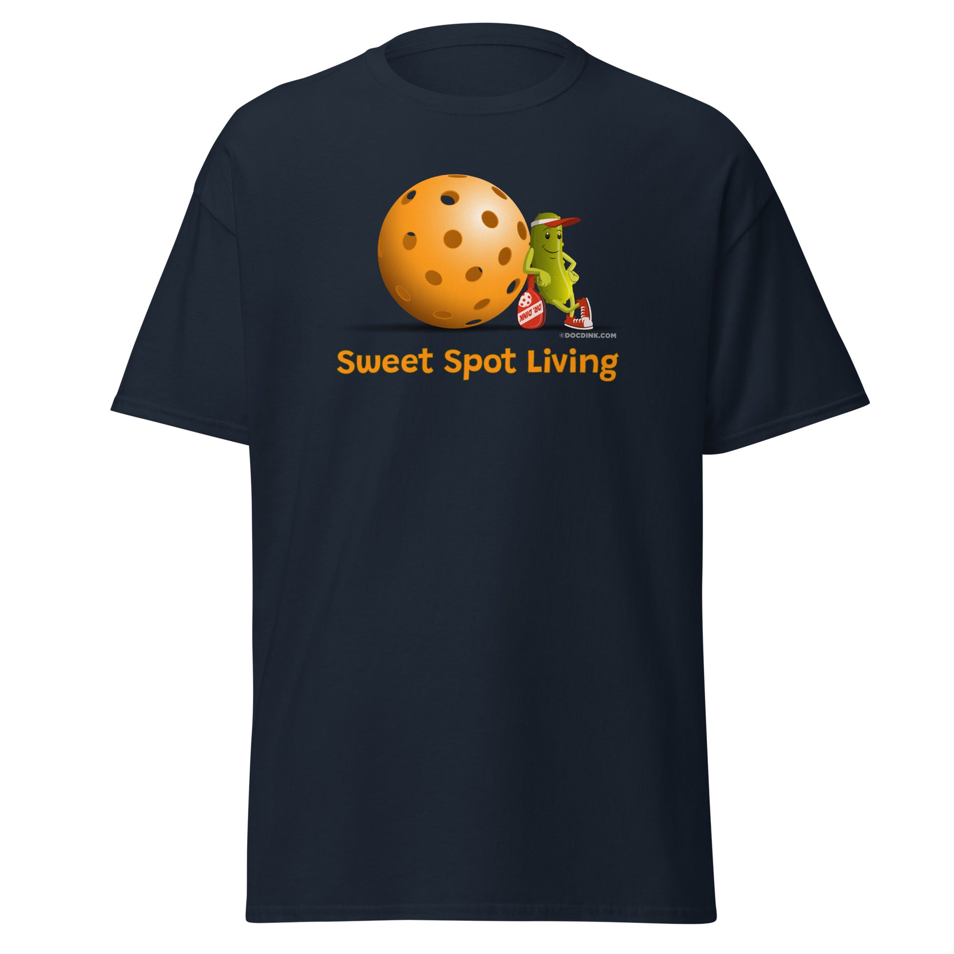 100% Cotton Pickleball T-Shirt - Resting Pickleball - "Sweet Spot Living" - DocDink.com