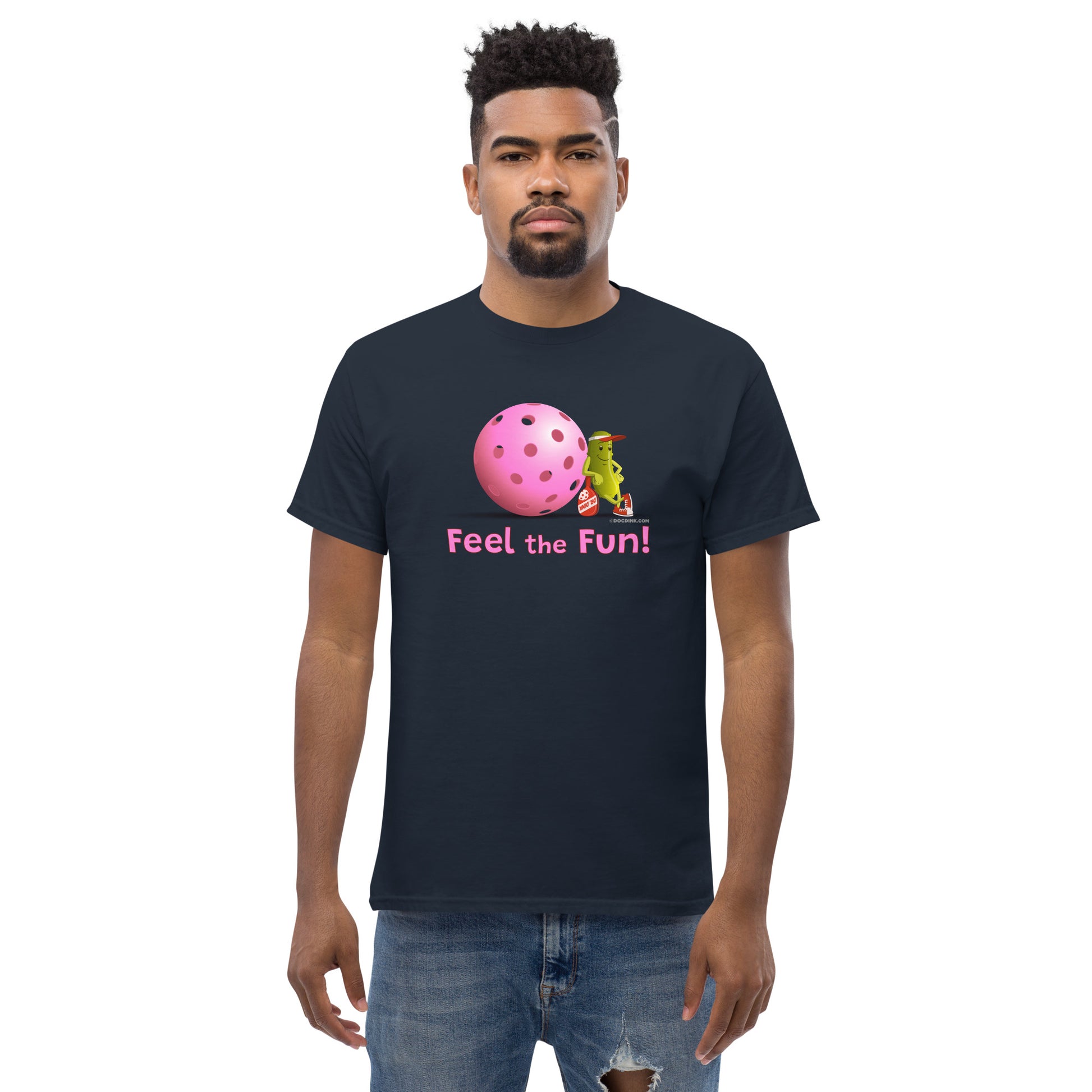 100% Cotton Pickleball T-Shirt - Resting Pickleball - "Feel the Fun" #pink - DocDink.com