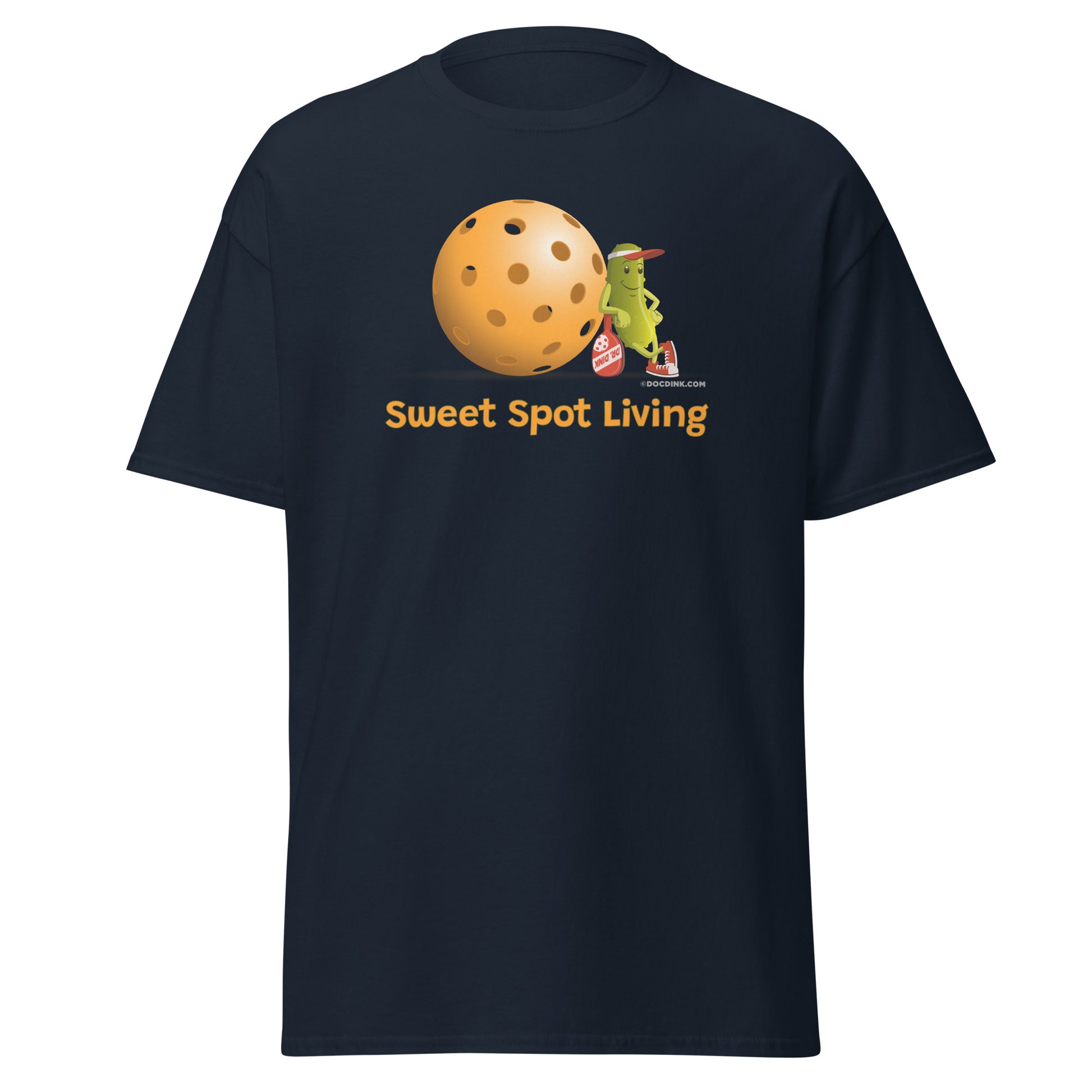 100% Cotton Pickleball T-Shirt - Resting Pickleball - "Sweet Spot Living" - DocDink.com