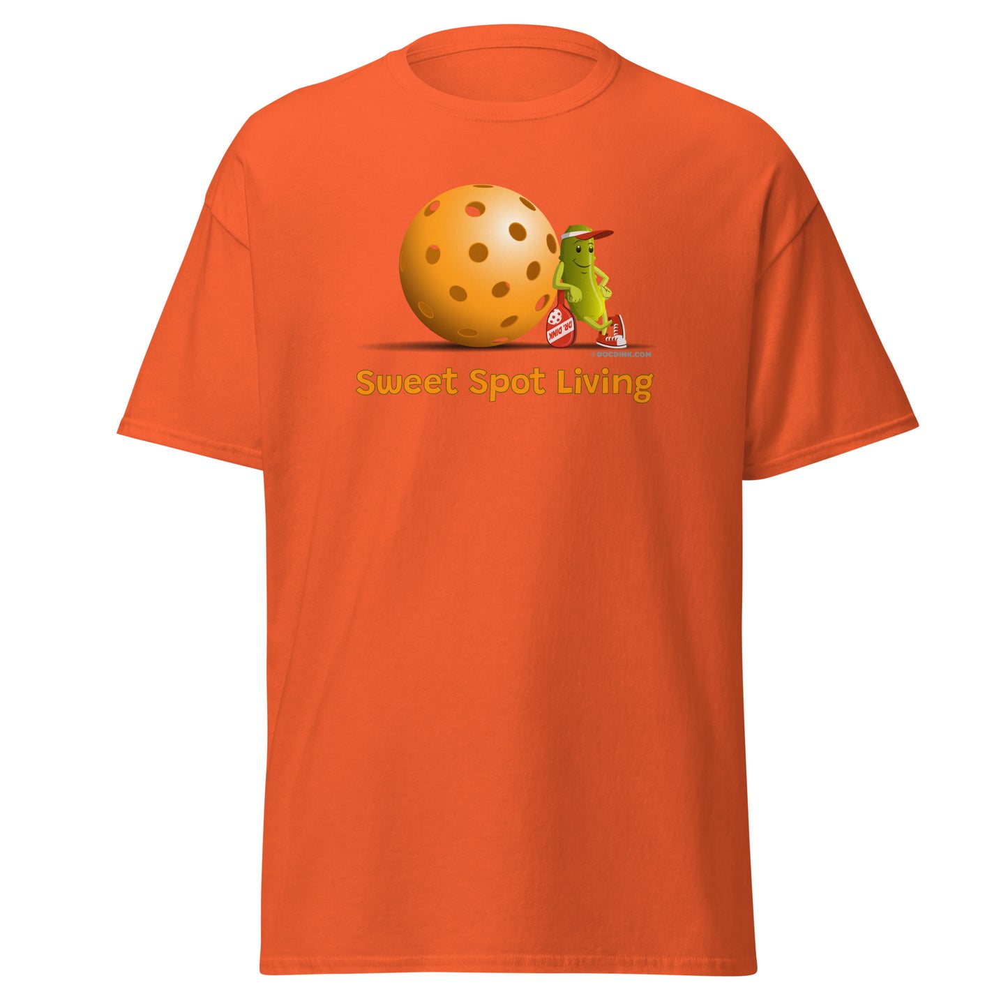 100% Cotton Pickleball T-Shirt - Resting Pickleball - "Sweet Spot Living" - DocDink.com