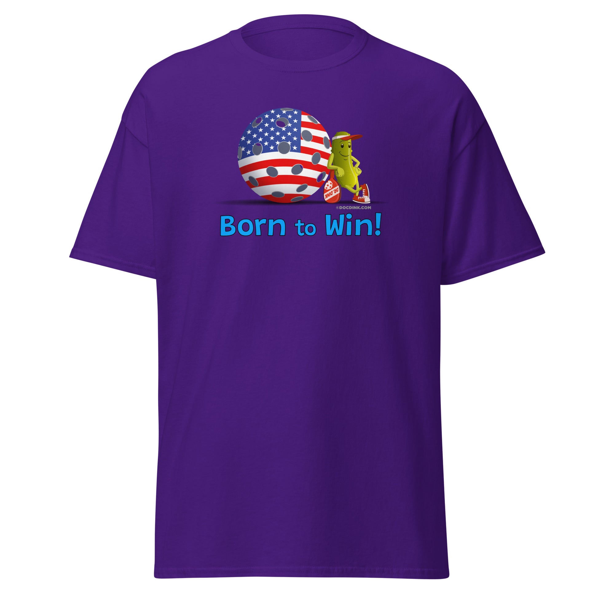 100% Cotton Pickleball T-Shirt - Resting Pickleball - "Born to Win" - DocDink.com