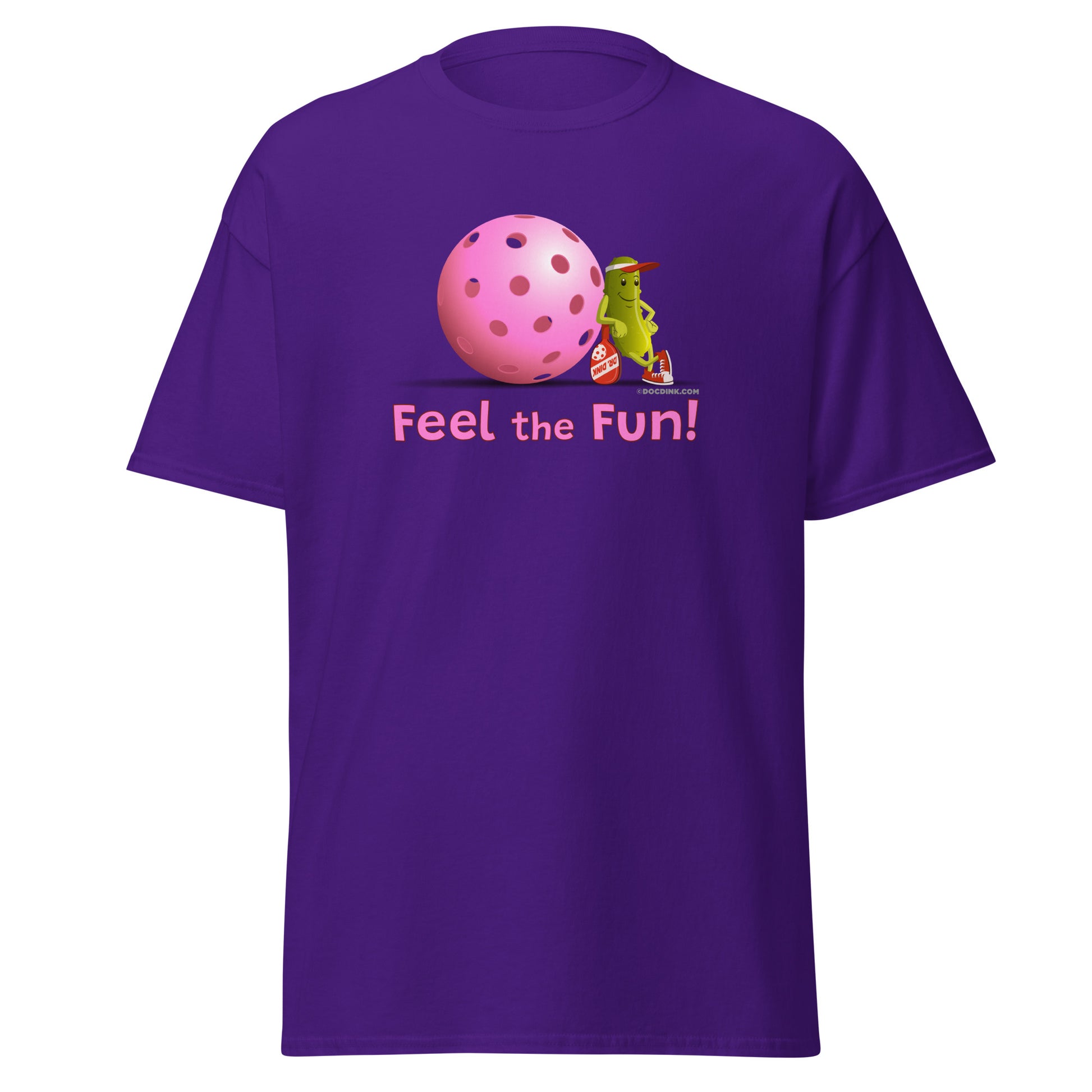 100% Cotton Pickleball T-Shirt - Resting Pickleball - "Feel the Fun" #pink - DocDink.com