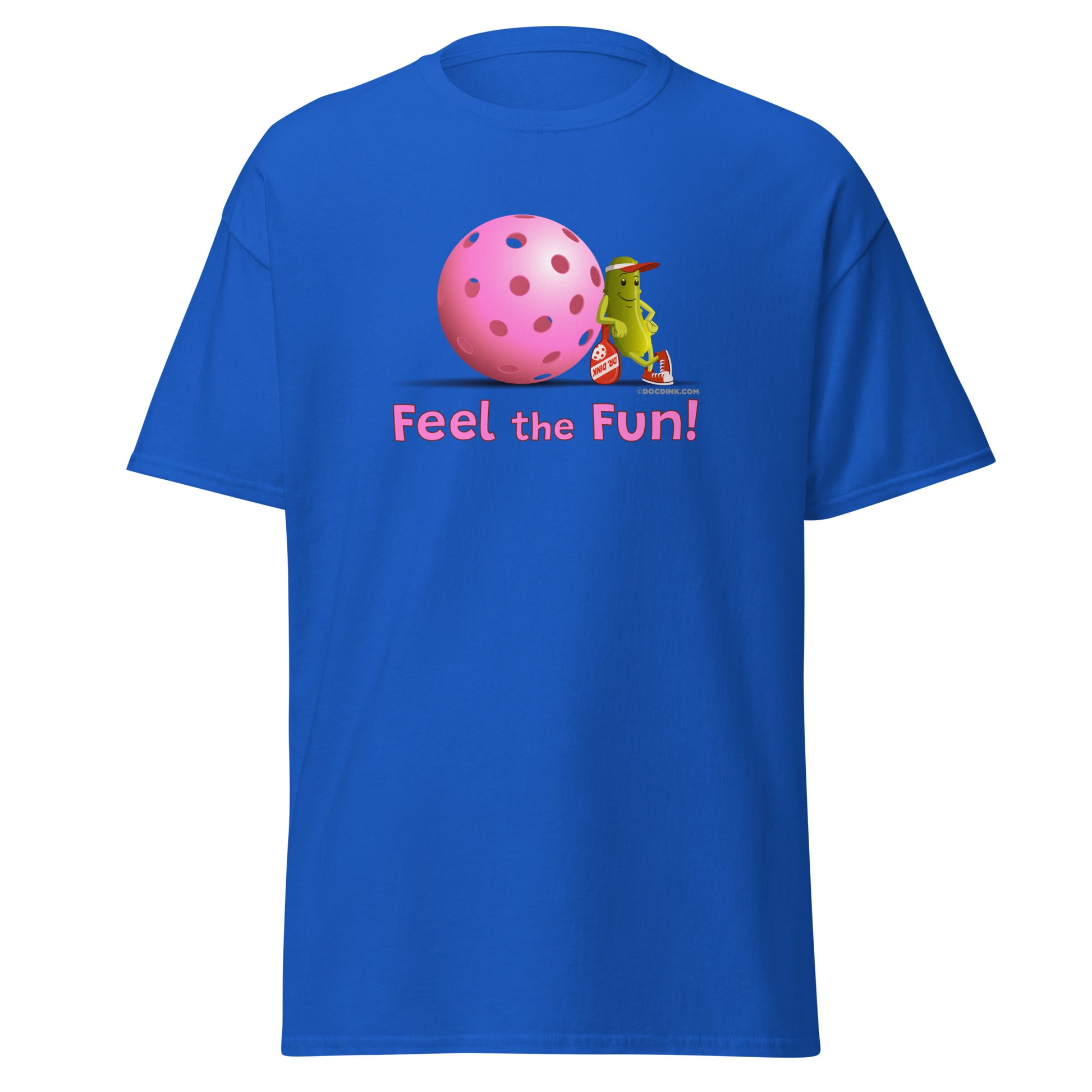 100% Cotton Pickleball T-Shirt - Resting Pickleball - "Feel the Fun" #pink - DocDink.com
