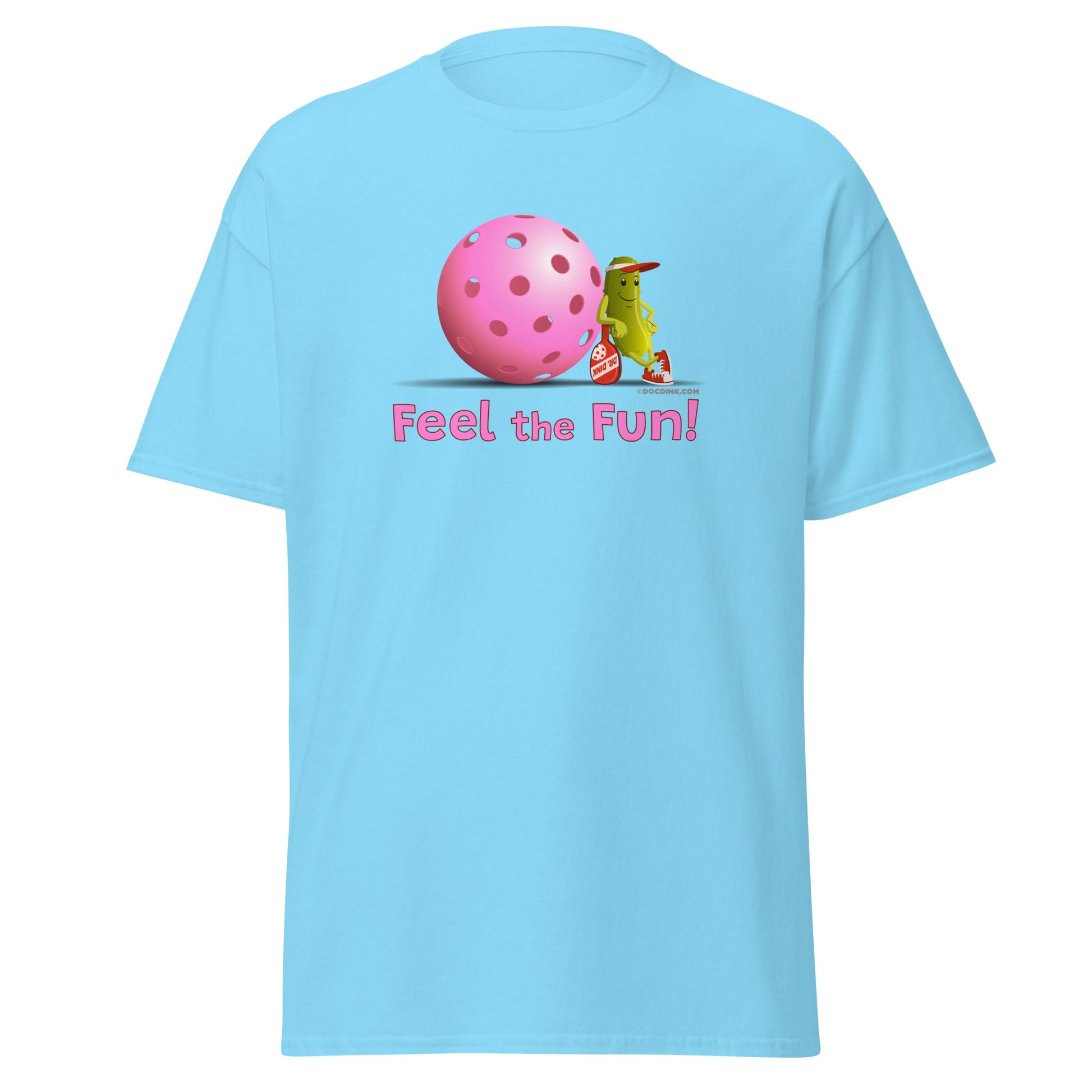 100% Cotton Pickleball T-Shirt - Resting Pickleball - "Feel the Fun" #pink - DocDink.com