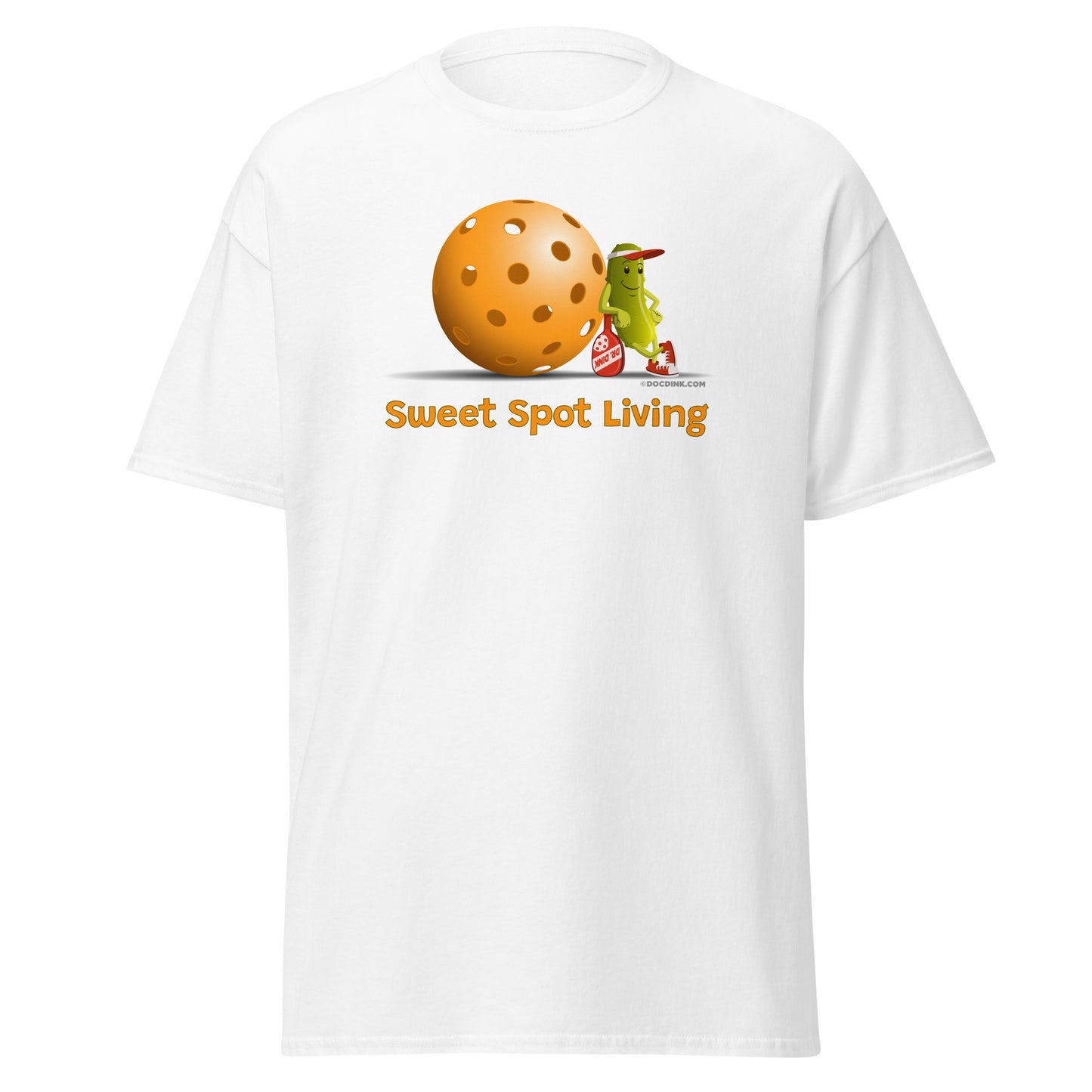 100% Cotton Pickleball T-Shirt - Resting Pickleball - "Sweet Spot Living" - DocDink.com