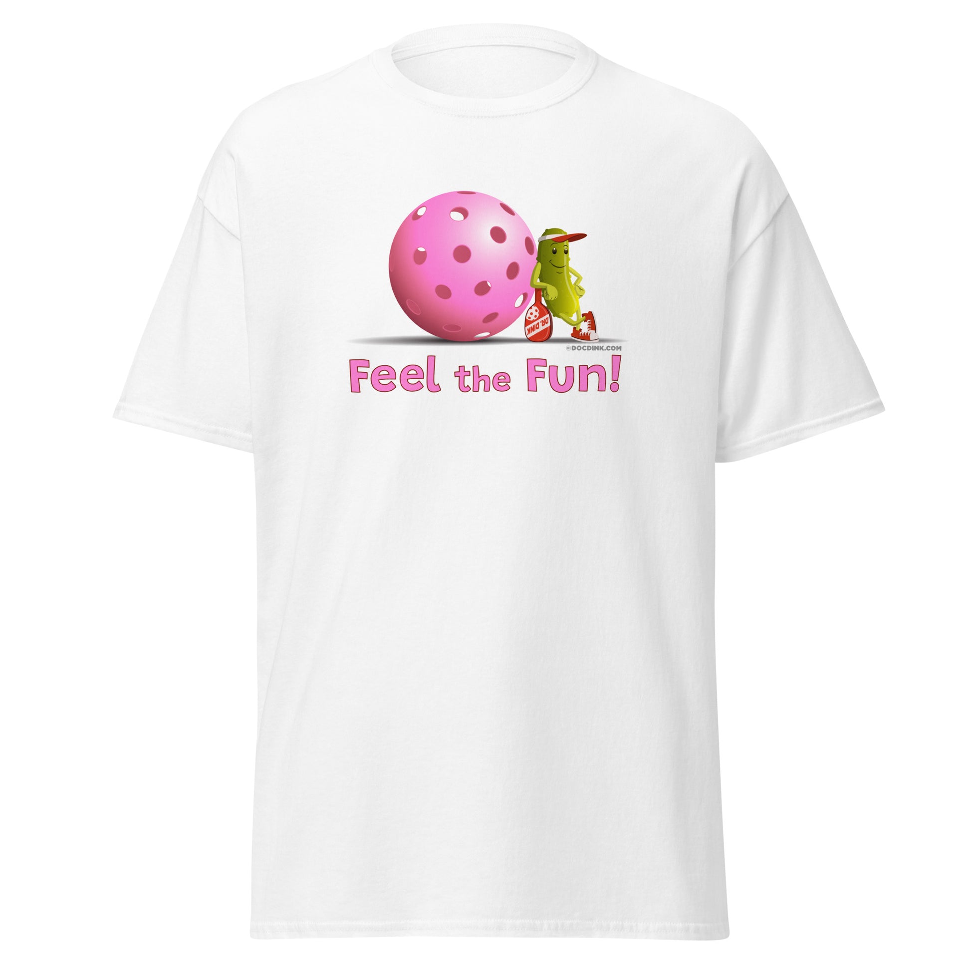 100% Cotton Pickleball T-Shirt - Resting Pickleball - "Feel the Fun" #pink - DocDink.com