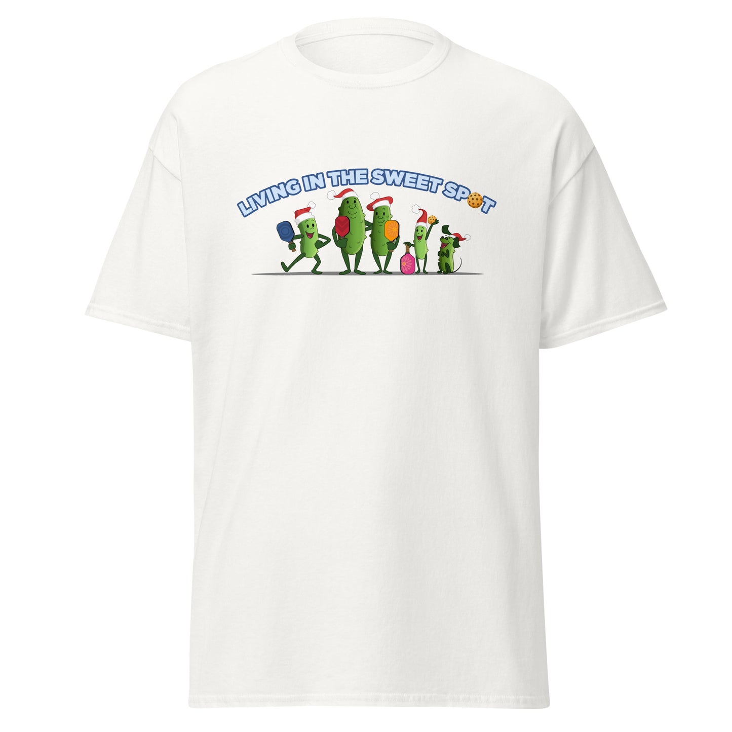 100% Cotton Pickleball T-Shirt - Pickleball Family XMAS - "Living in the Sweet Spot" - DocDink.com