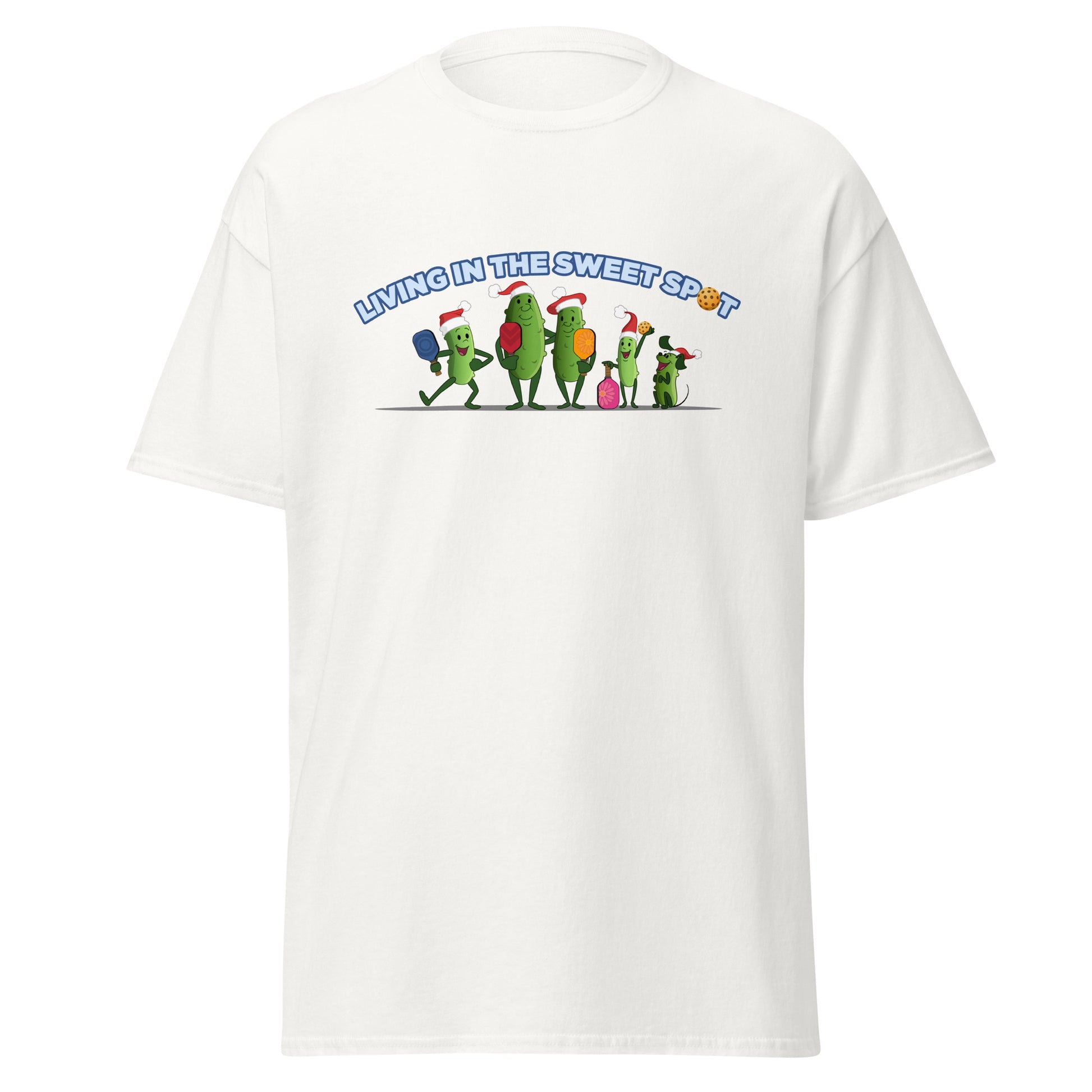 100% Cotton Pickleball T-Shirt - Pickleball Family XMAS - "Living in the Sweet Spot" - DocDink.com
