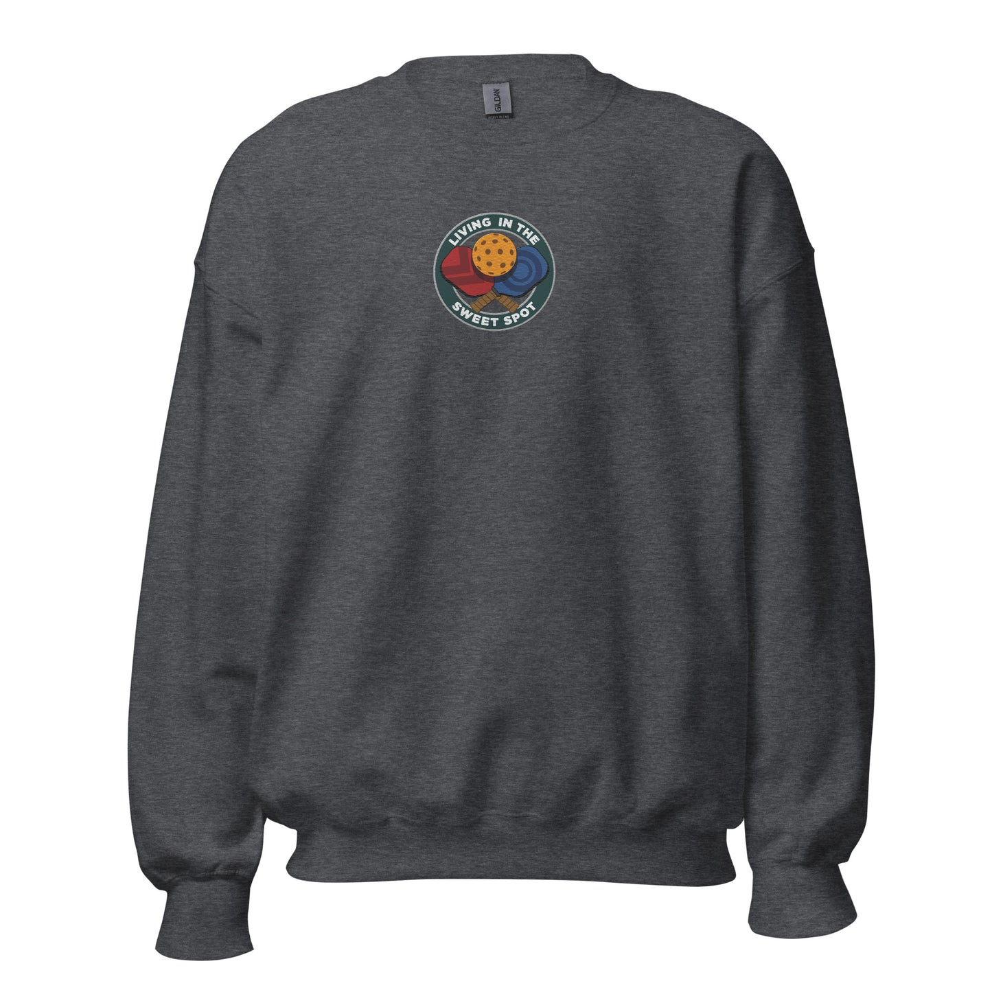 Pickleball Sweatshirt with Embroidered "Living in the Sweet Spot" Emblem - DocDink.com