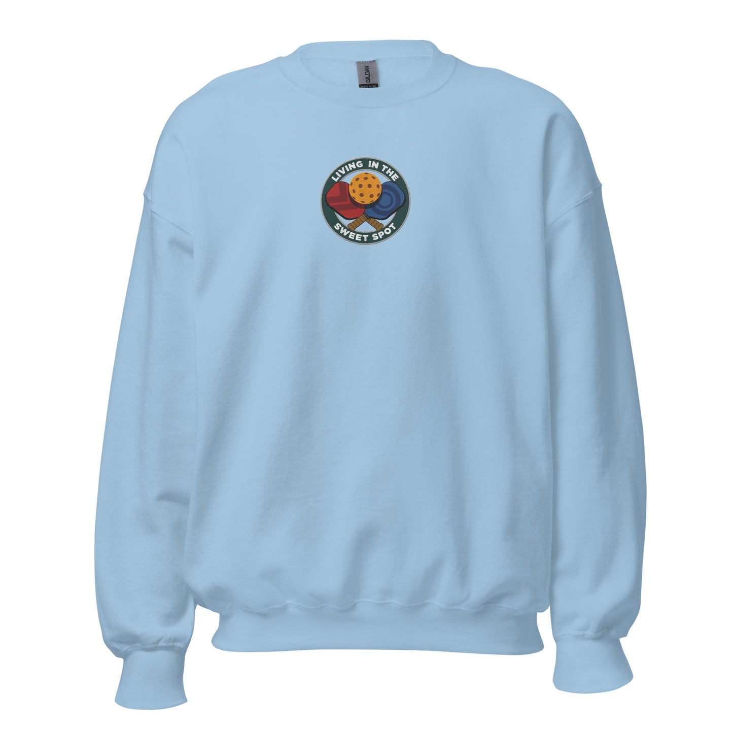 Pickleball Sweatshirt with Embroidered "Living in the Sweet Spot" Emblem - DocDink.com