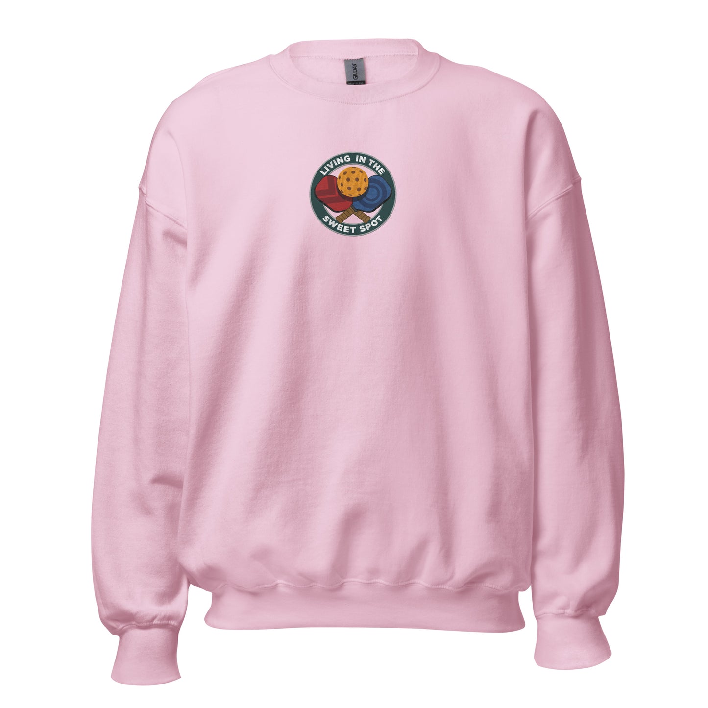 Pickleball Sweatshirt with Embroidered "Living in the Sweet Spot" Emblem - DocDink.com