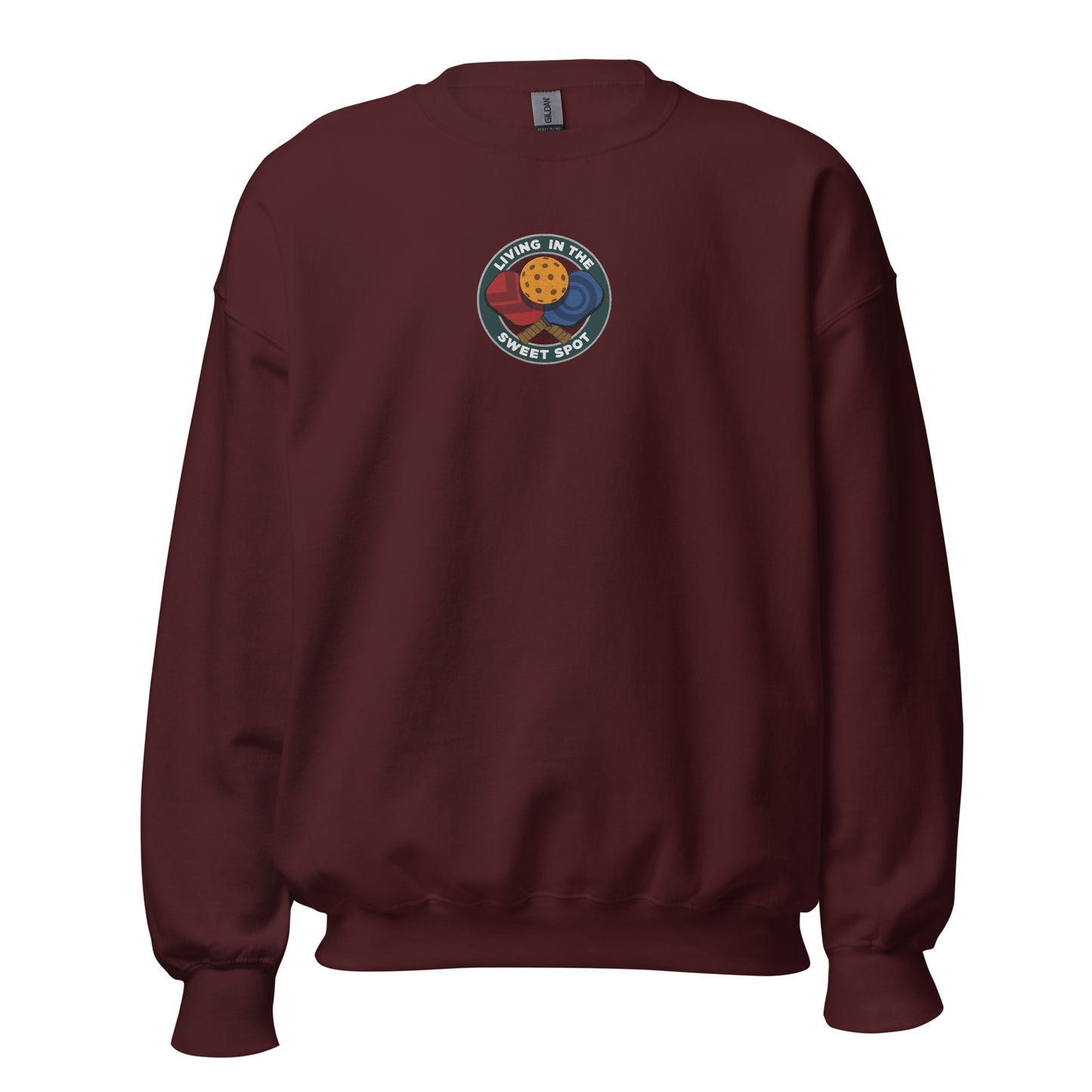 Pickleball Sweatshirt with Embroidered "Living in the Sweet Spot" Emblem - DocDink.com