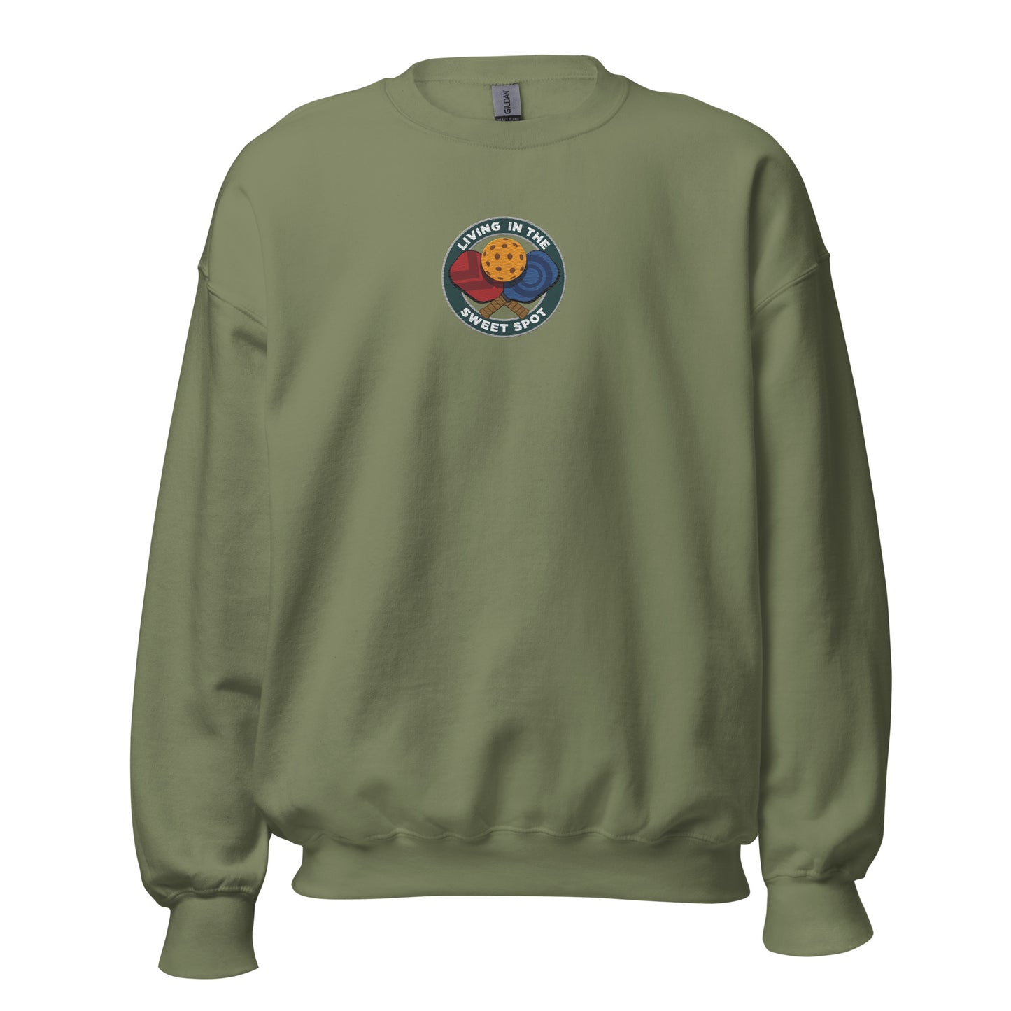 Pickleball Sweatshirt with Embroidered "Living in the Sweet Spot" Emblem - DocDink.com