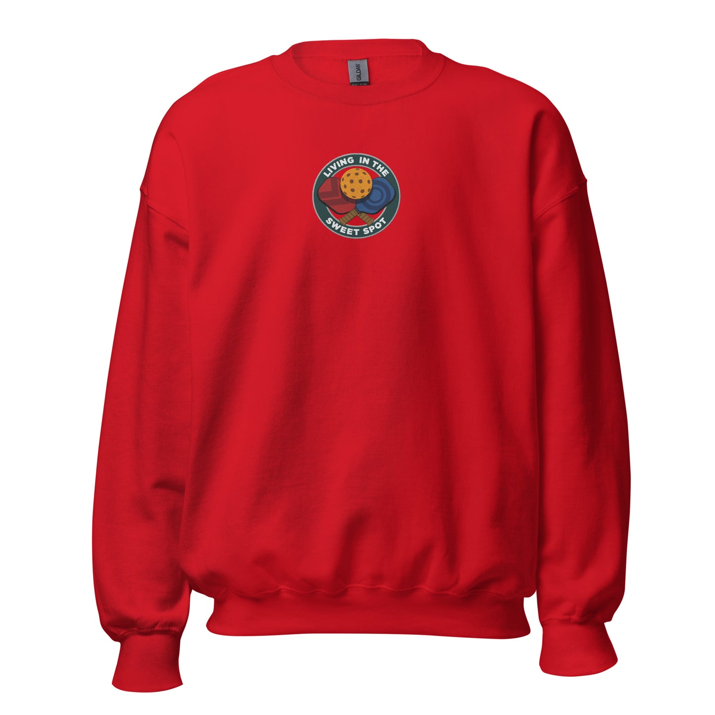 Pickleball Sweatshirt with Embroidered "Living in the Sweet Spot" Emblem - DocDink.com