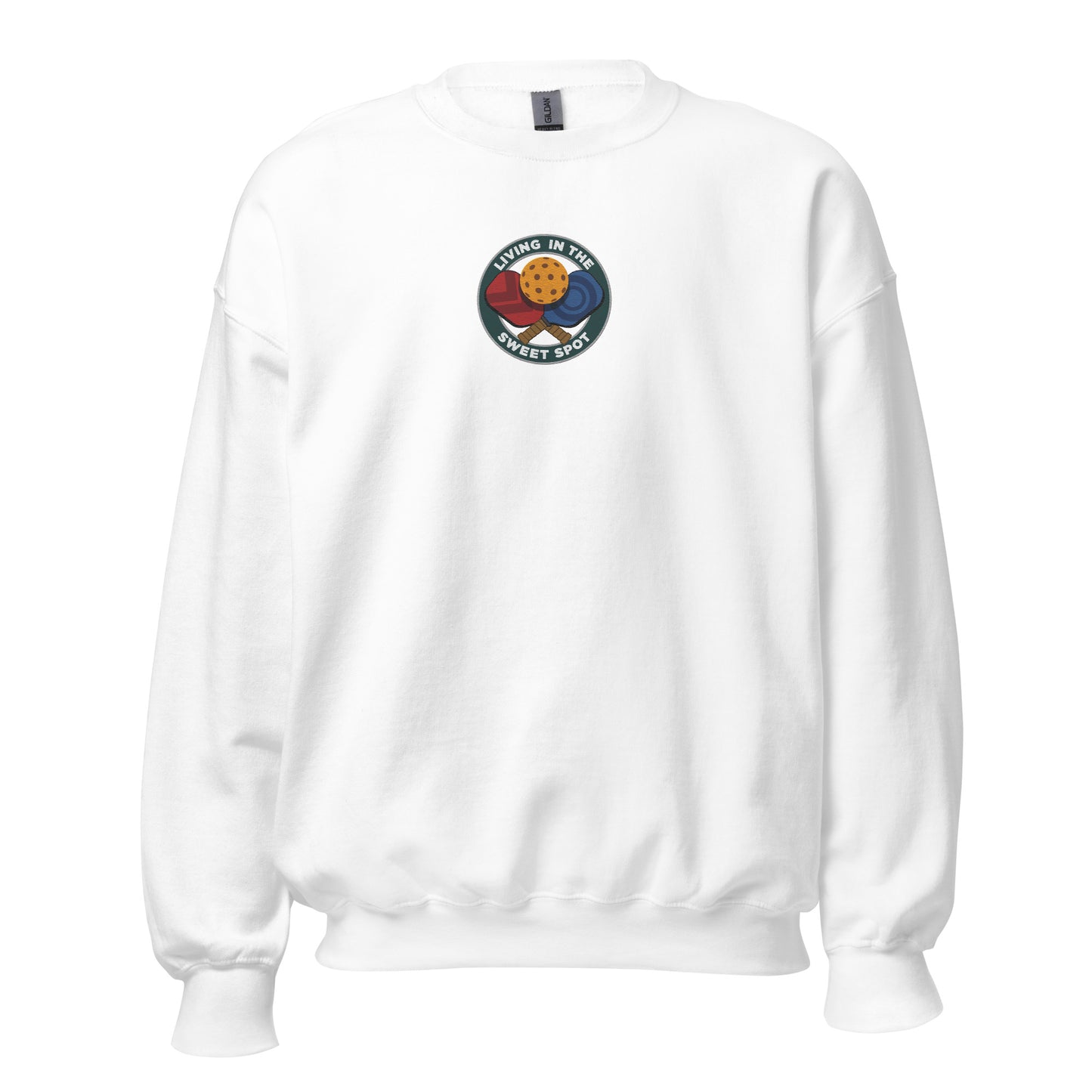 Pickleball Sweatshirt with Embroidered "Living in the Sweet Spot" Emblem - DocDink.com