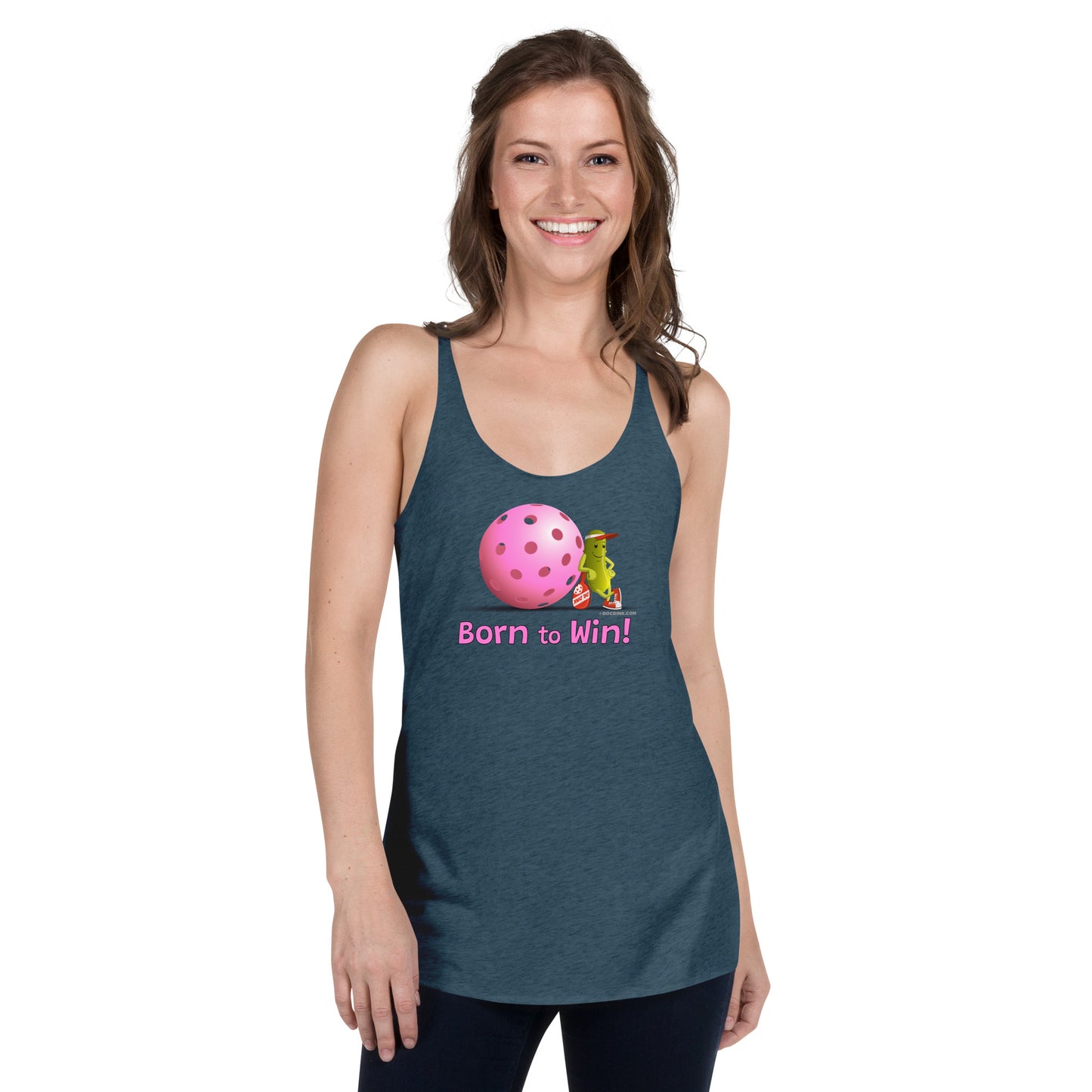 Women's Racerback Pickleball Tank Top - Resting Pickleball - "Born to Win" #pink - DocDink.com