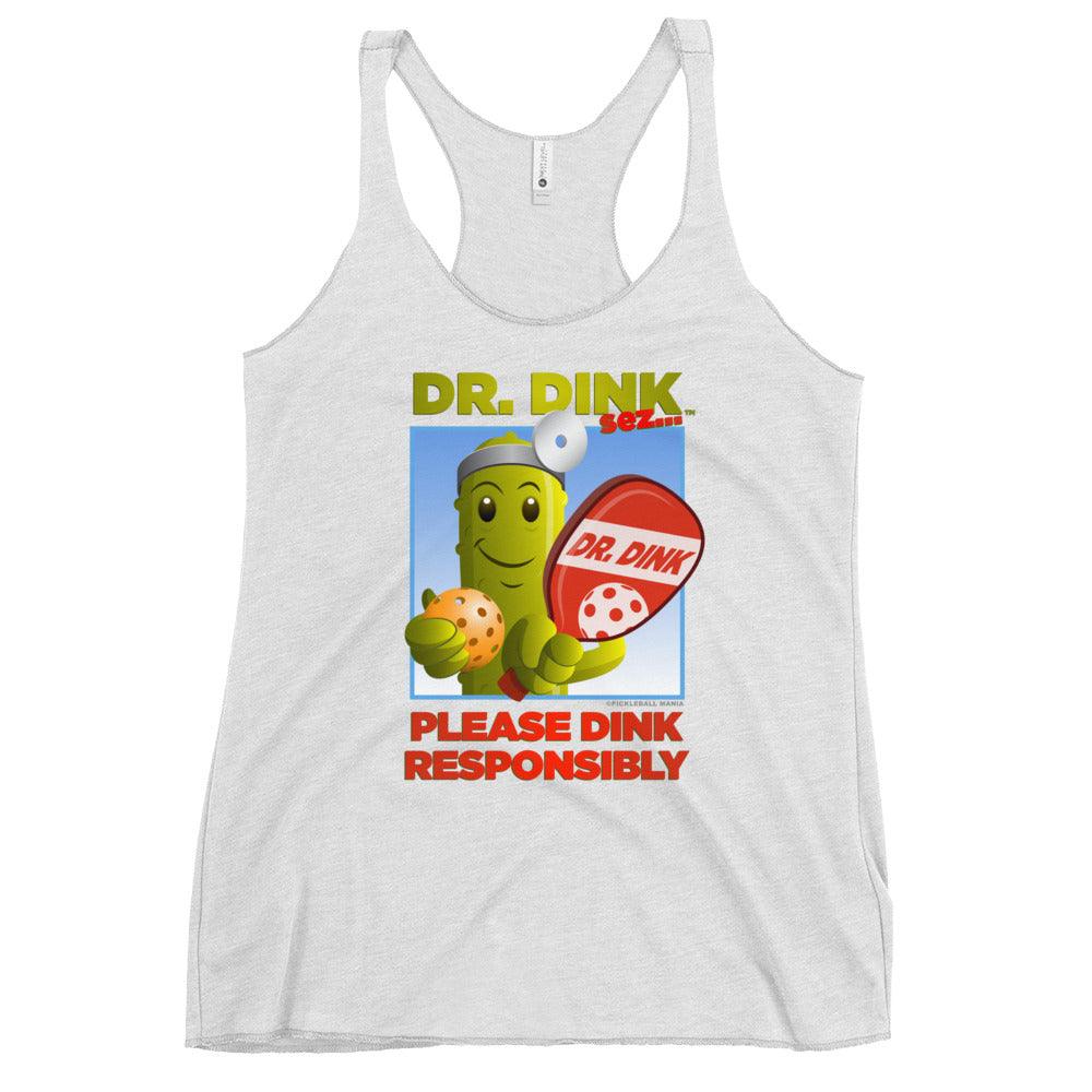 Women's Racerback Pickleball T-Shirt - "Please Dink Responsibly!" - DocDink.com