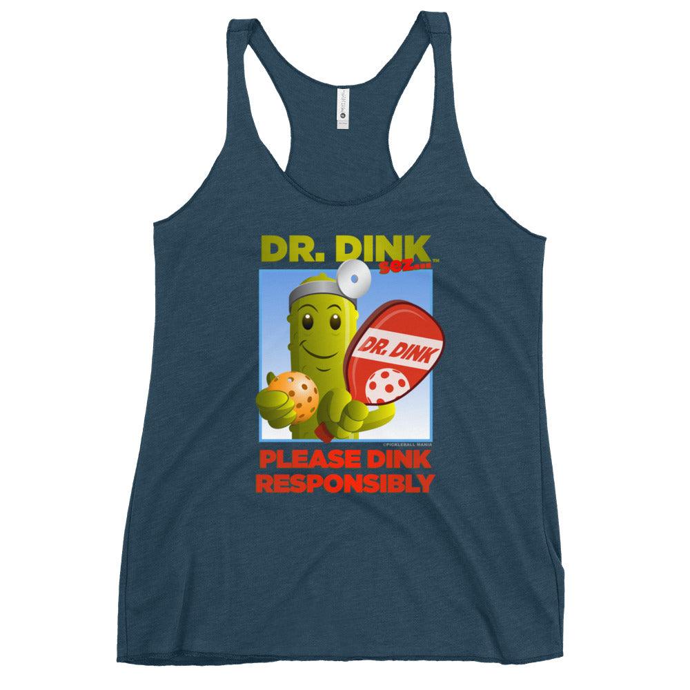 Women's Racerback Pickleball T-Shirt - "Please Dink Responsibly!" - DocDink.com
